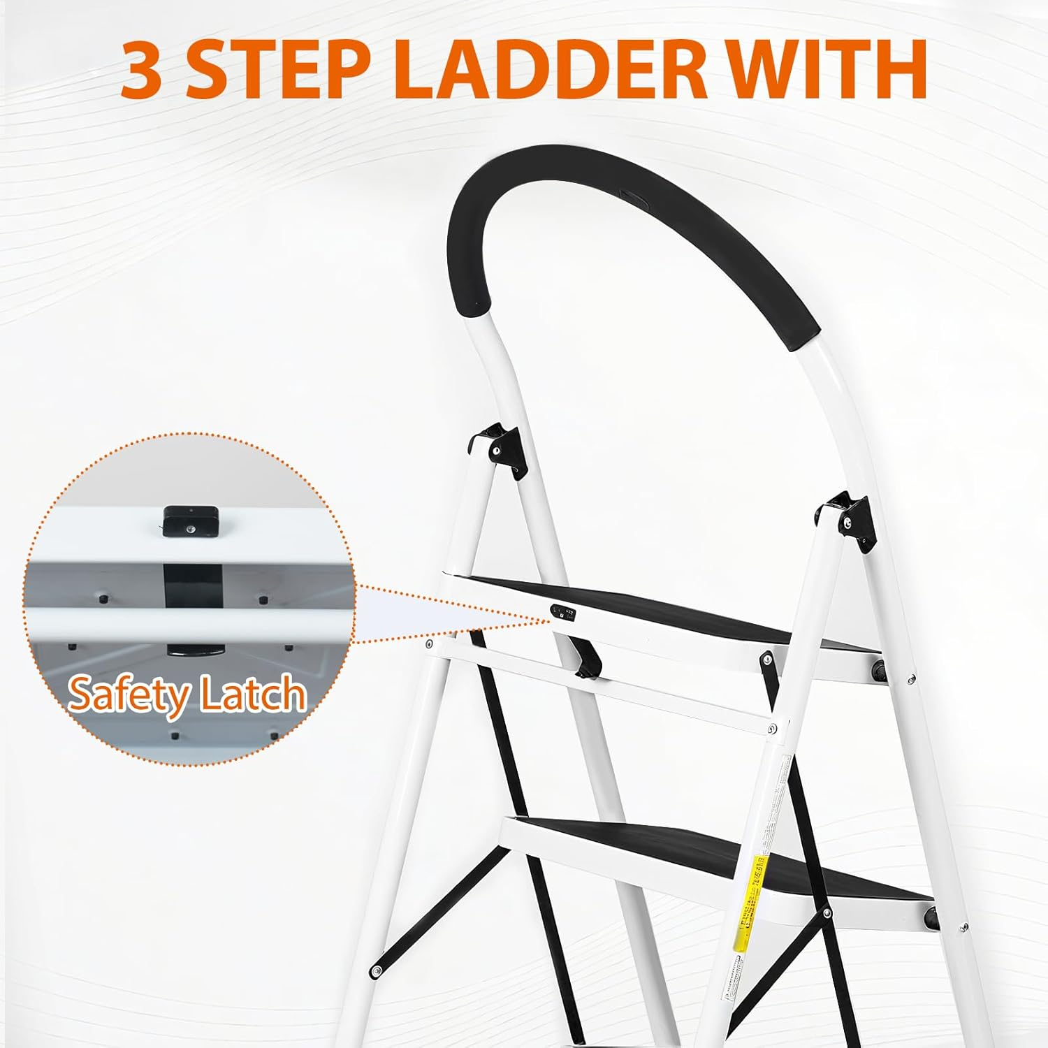 3 Step Ladder, Folding Step Stool, Portable Household Stepladder with Widen Pedal, Portable Non-Slip Rubber Mat, for Kitchen Pantry Closets Home Office, Holds up to 150 KG image number 6