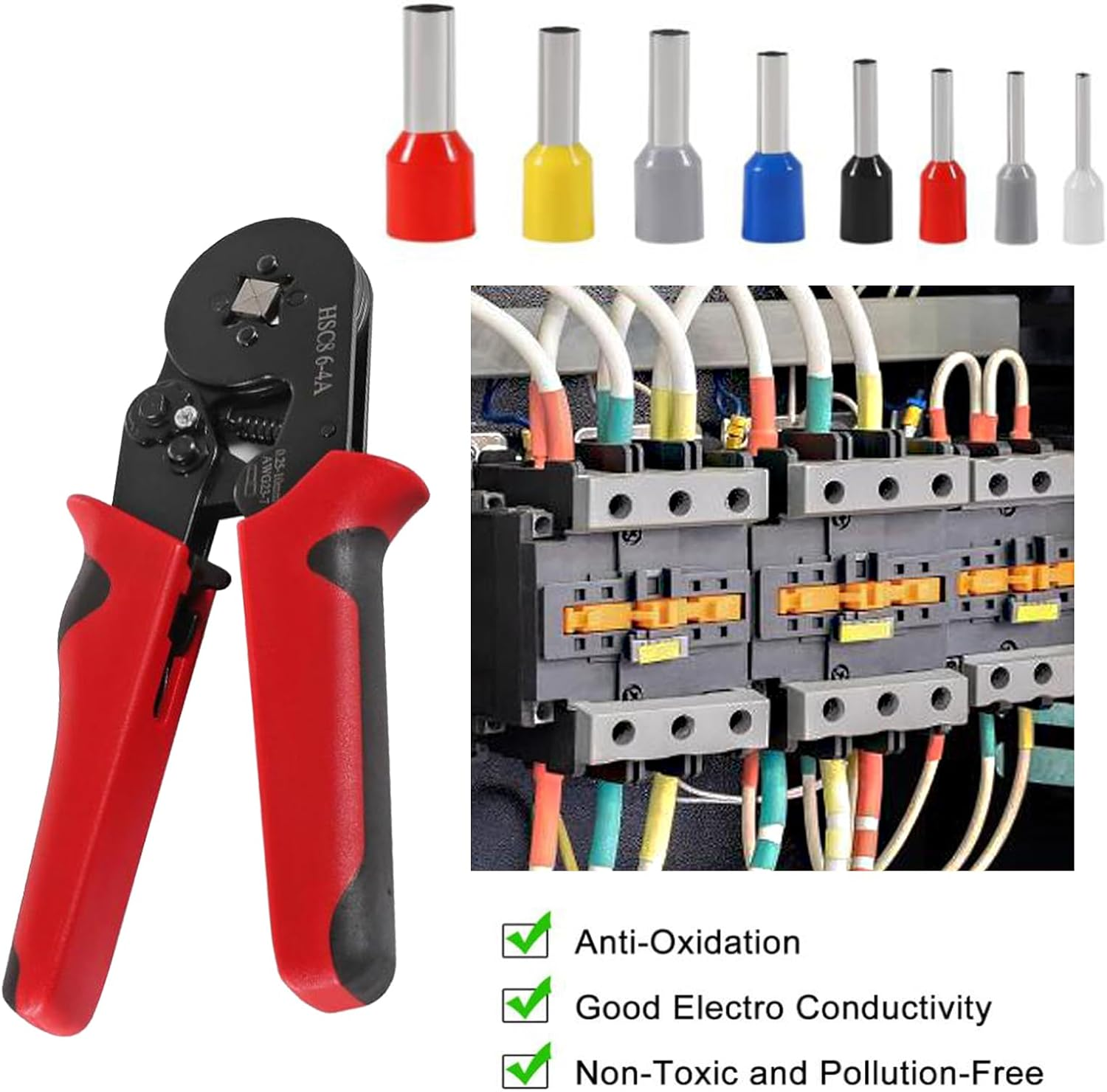 DIANN Ferrule Crimping Tool Kit Self-Adjustable Ratchet Wire Crimping Tool Kit Crimper Plier Set with 1250Pcs Wire Terminals Crimping Connectors Wire End Ferrules image number 4