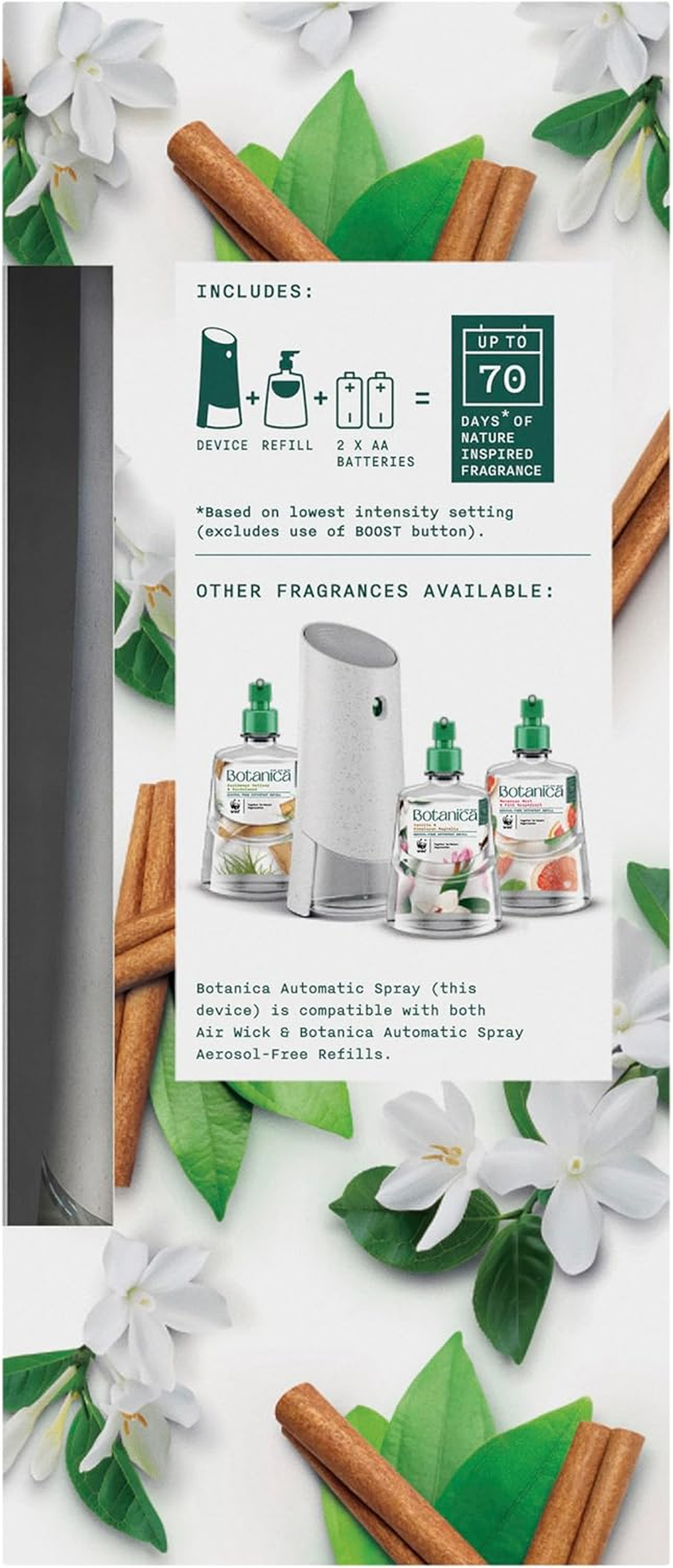Botanica Automatic Spray Jasmine & Sri Lankan Cinnamon Leaf Starter Kit 228Ml image number 3