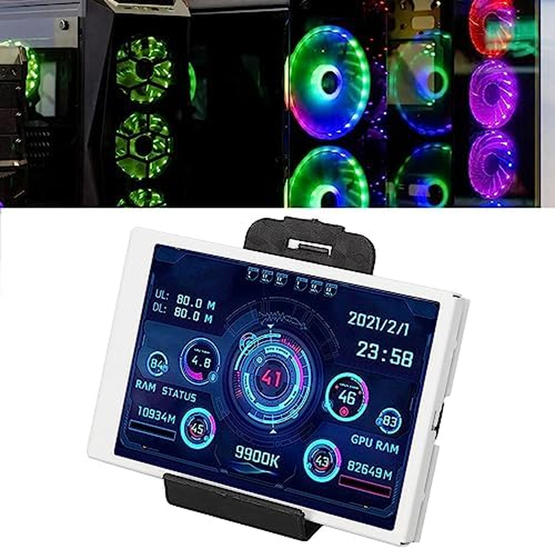 Computer Temp Monitor, 3.5 Inch PC Temperature Display PC CPU Hard Disk Data Monitor with Stand, PC Sensor Panel Display Temperature Monitor for Computer Case (White) - Black image number 6