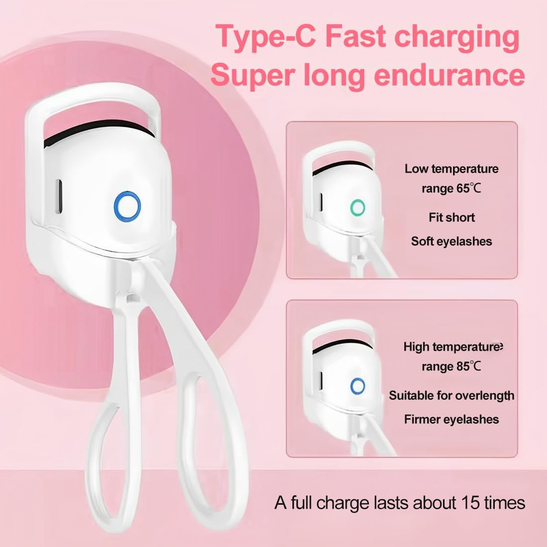 Tomedeks Heated Eyelash Curler, Heated, Electric Eyelash Curler with Intelligent Temperature Sensor, Eyelash Curler Styling Tools, Pack of 2