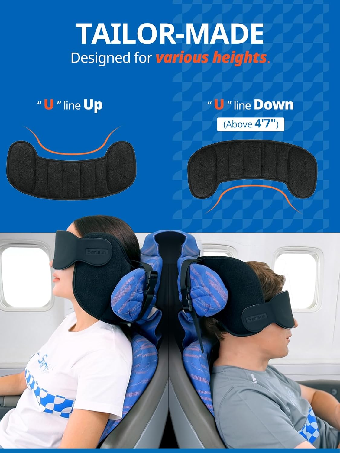 SARISUN Airplane Pillow, Upgrade Travel Pillow for Airplane with Eye Mask, Noise Reducing, 360&deg; Support Stop Bobble, Neck Pillows for Sleeping Travel, Long Flight Travel Essentials, Black image number 6
