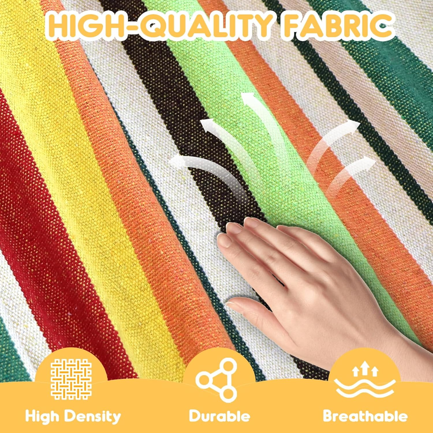 ANYOO Cotton Hammock Portable Camping Hammocks for Hanging Sturdy Garden Comfortable Fabric Hammock with Tree Straps up to 660Lbs with Travel Bag for Camping Outdoor/Indoor Patio Backyard - Blue/White/Red Stripe image number 7