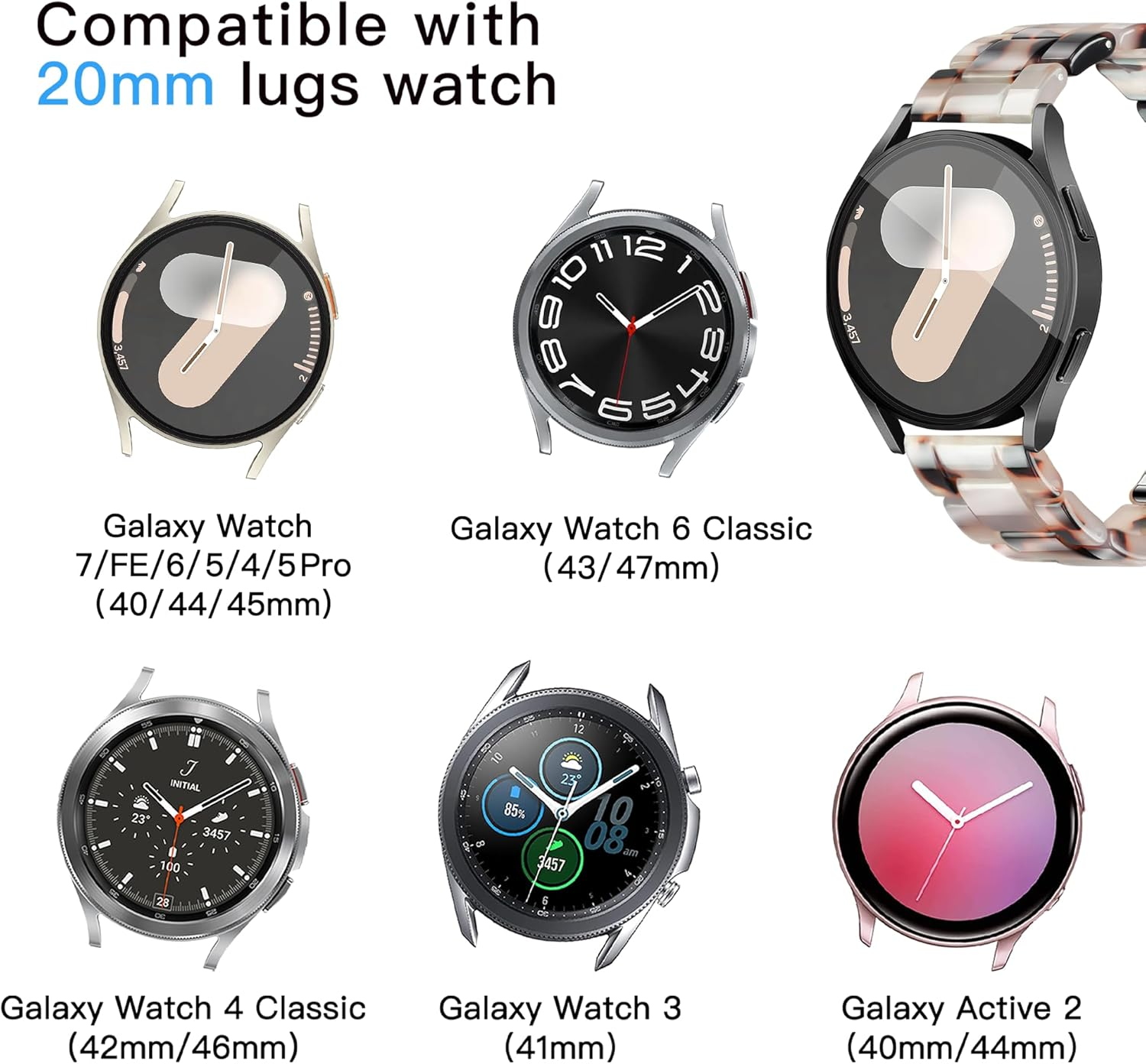 Vamyzji Compatible with Samsung Galaxy Watch 5/Watch 5 Pro, Galaxy Watch 4 Band 40Mm 44Mm, Galaxy Watch 6 40Mm 44Mm, Galaxy Watch 6 Classic 43Mm 47Mm, Resin Band for Samsung Watch 4 Classic 46Mm 42Mm image number 3