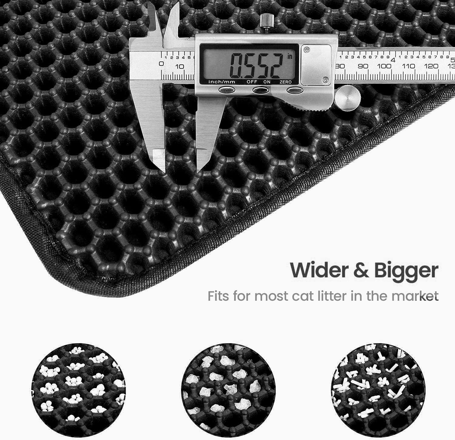 Cat Litter Mat Cat Litter Trapping Mat, 60 X 45 Cm Honeycomb Double Layer Design, Urine and Water Proof Material, Scatter Control, Less Waste, Easier to Clean,Washable Black image number 4