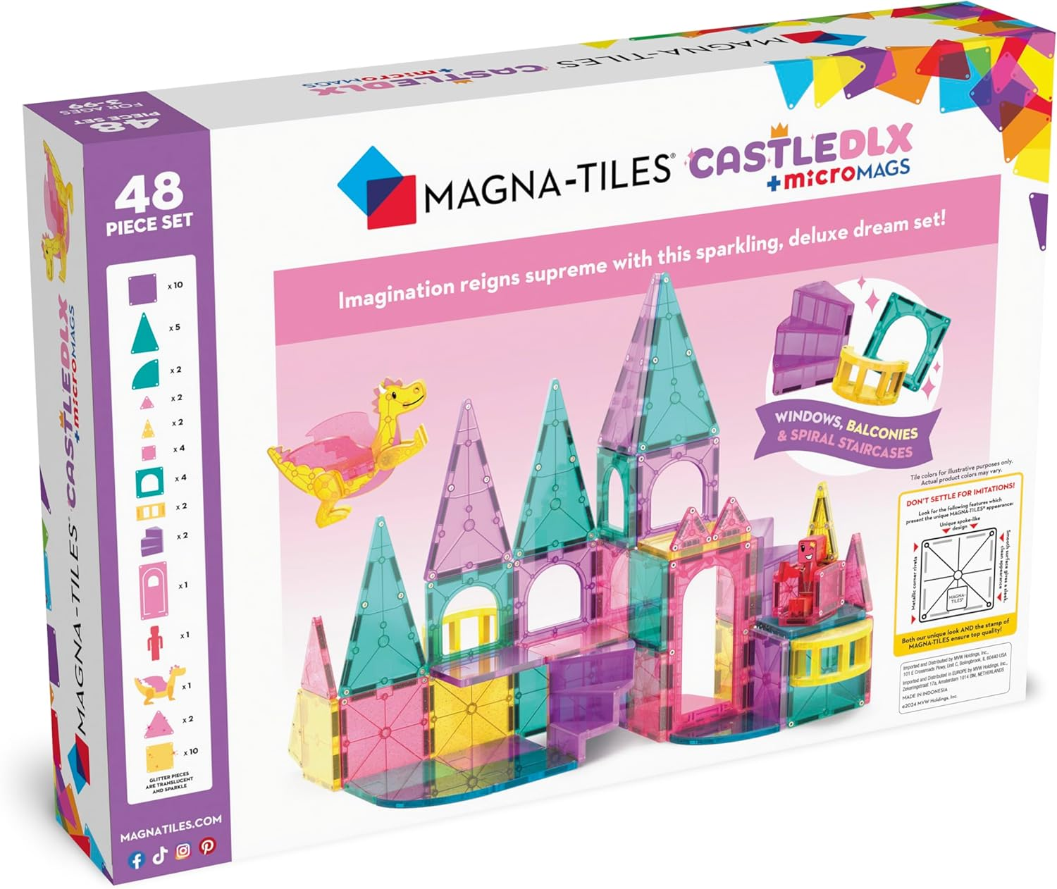 MAGNA-TILES - Castle DLX + Micromags - 48 Piece Set image number 3