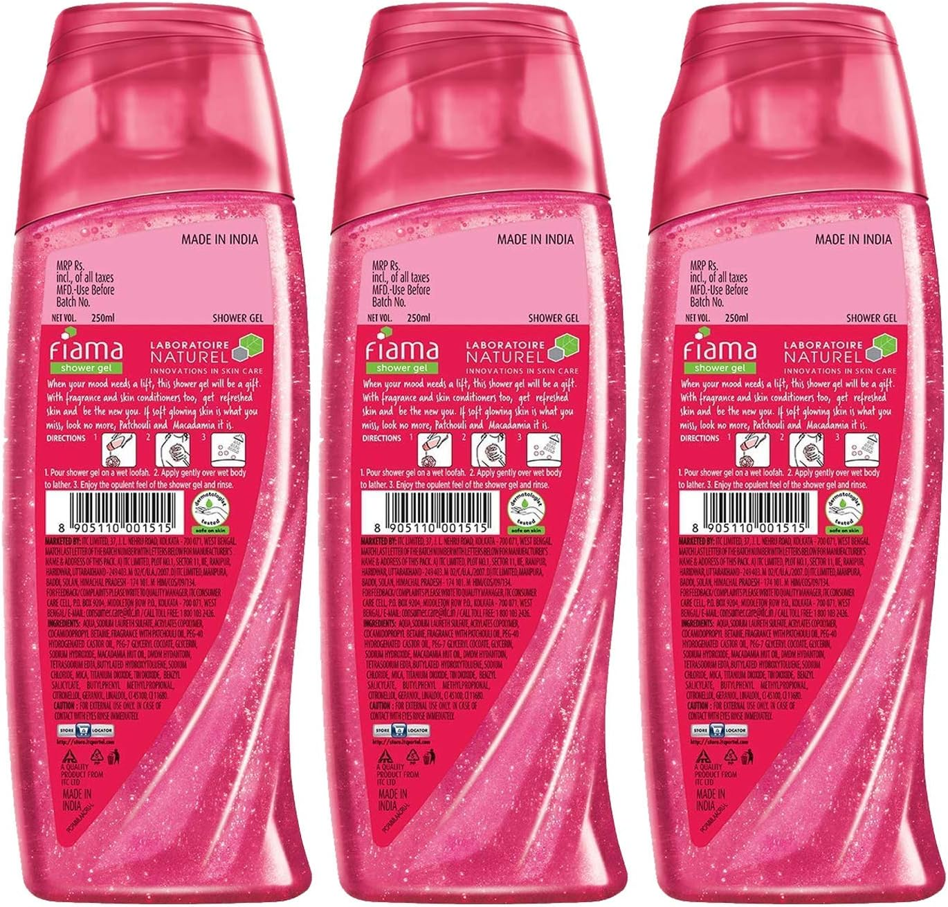 Fiama Shower Gel Patchouli & Macadamia Pure Indulgence Bodywash with Skin Conditioners, 250Ml (Pack of 3)