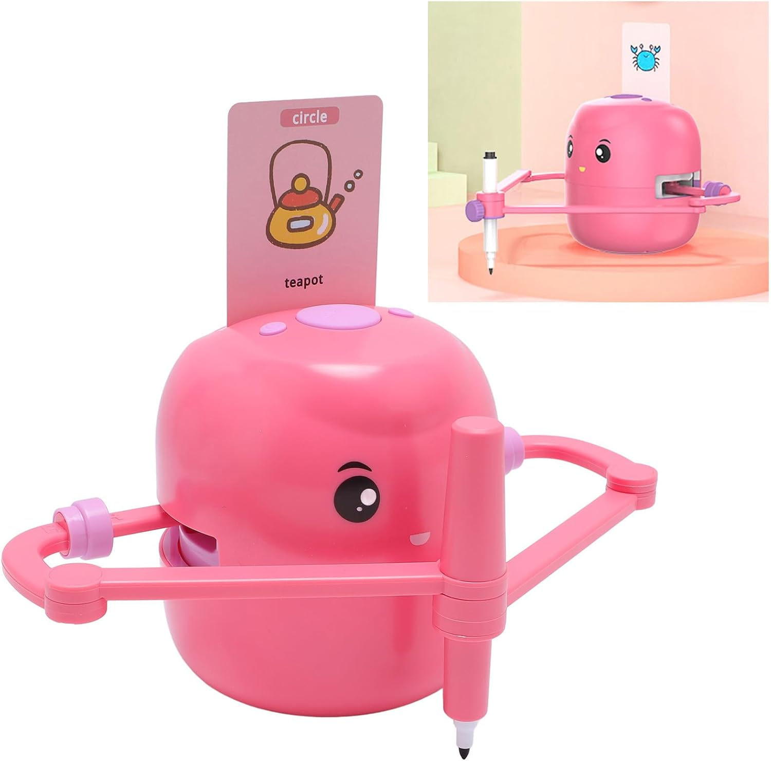 Dpofirs Drawing Robot for Kids with 100 Learning Cards and 2 Pens, Educational Smart Art Painting Machine, Drawing Guidance for Early Learning, 2400Mah (Rose Red) image number 2