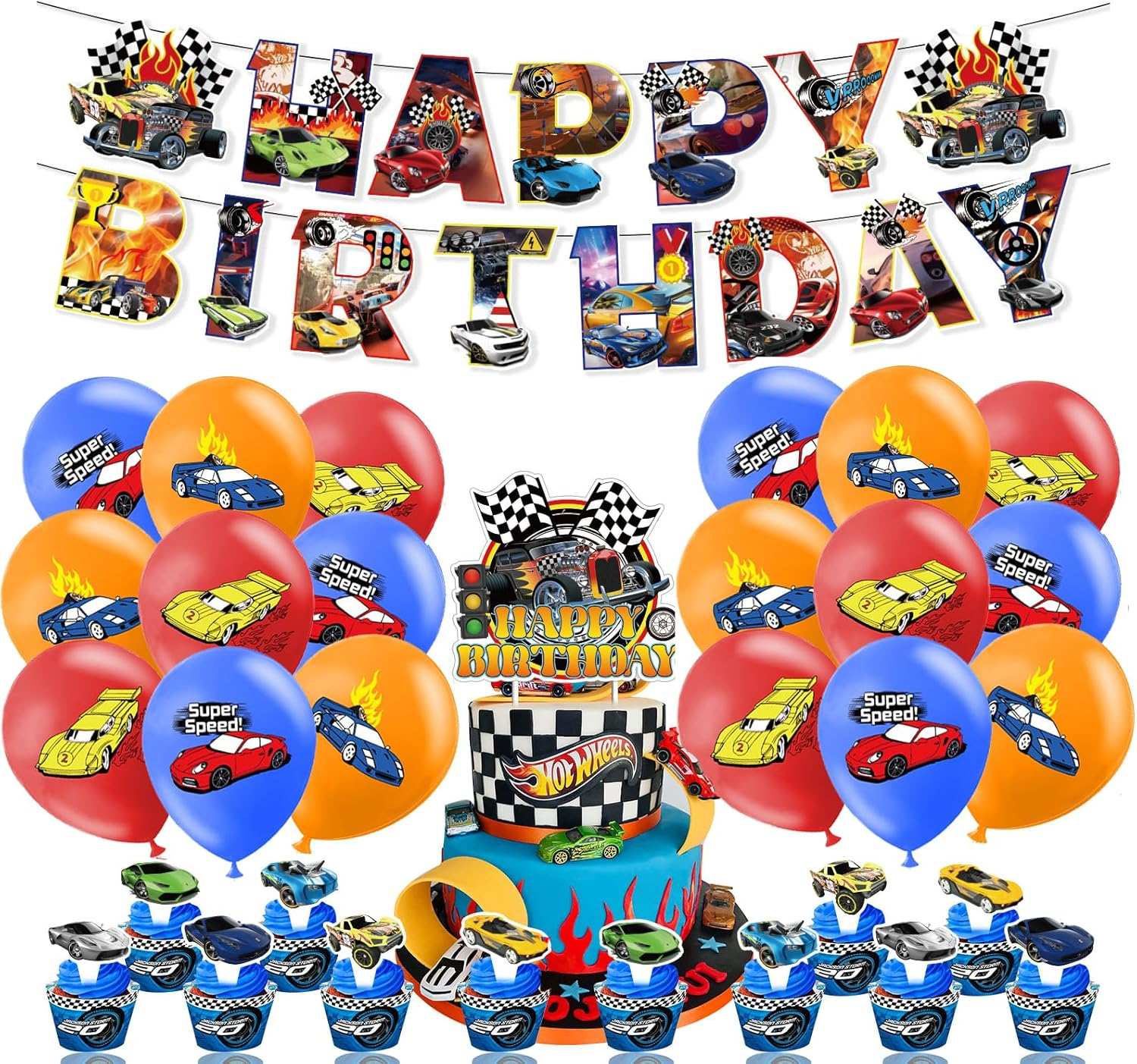 Hot Wheels Birthday Party Supplies - Decorations, Banner, Latex Balloons, Cake & Cupcake Toppers for Kids' Party Decor image number 3