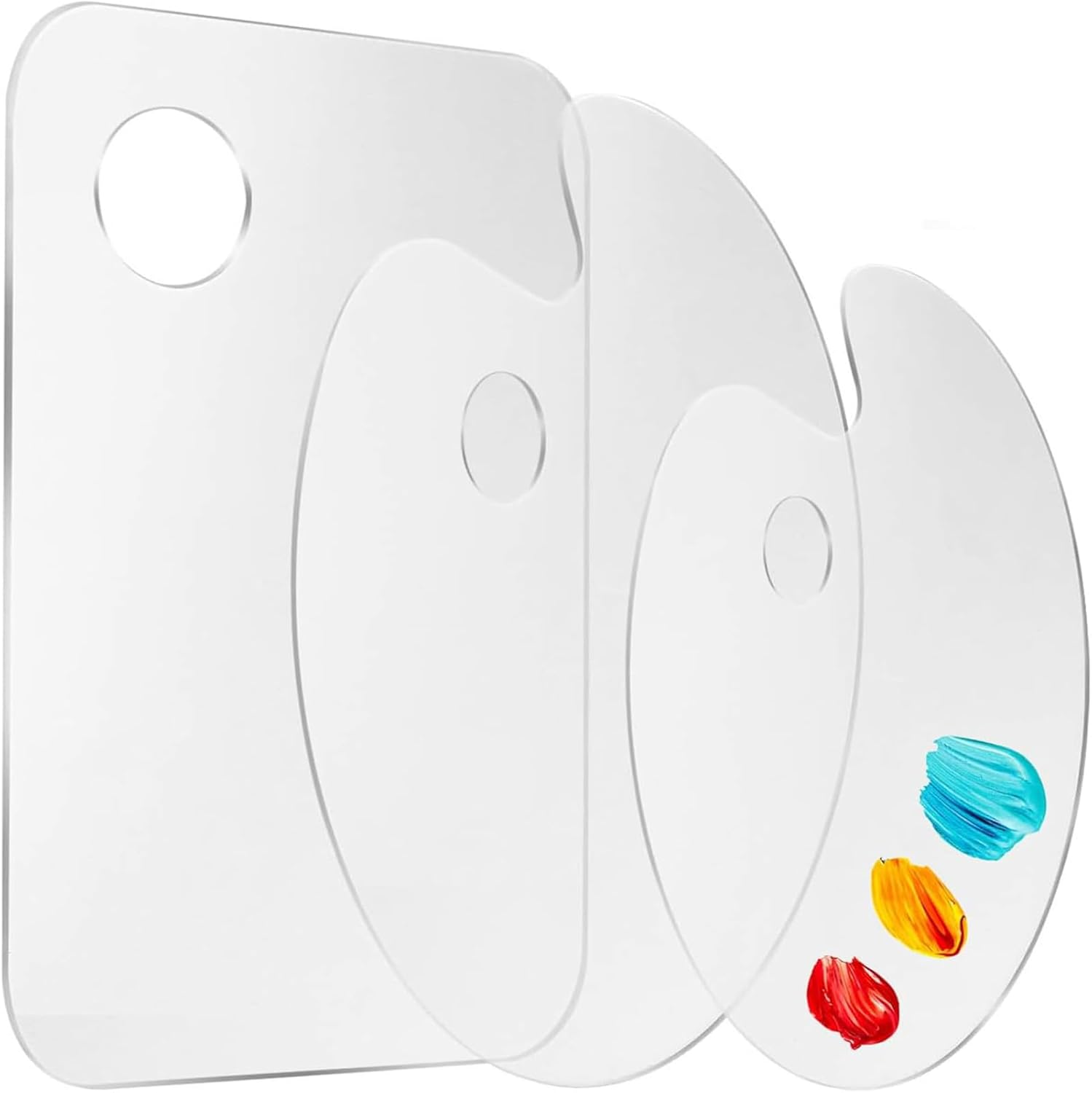 Clean Paint Palette with Thumb Hole, 3 Pack Non-Stick Paint Palette Tray for Adults Kids, Transparent Easy Clean Oil Paint Mixing Tray for Oil Watercolor Craft DIY Art Painting image number 6