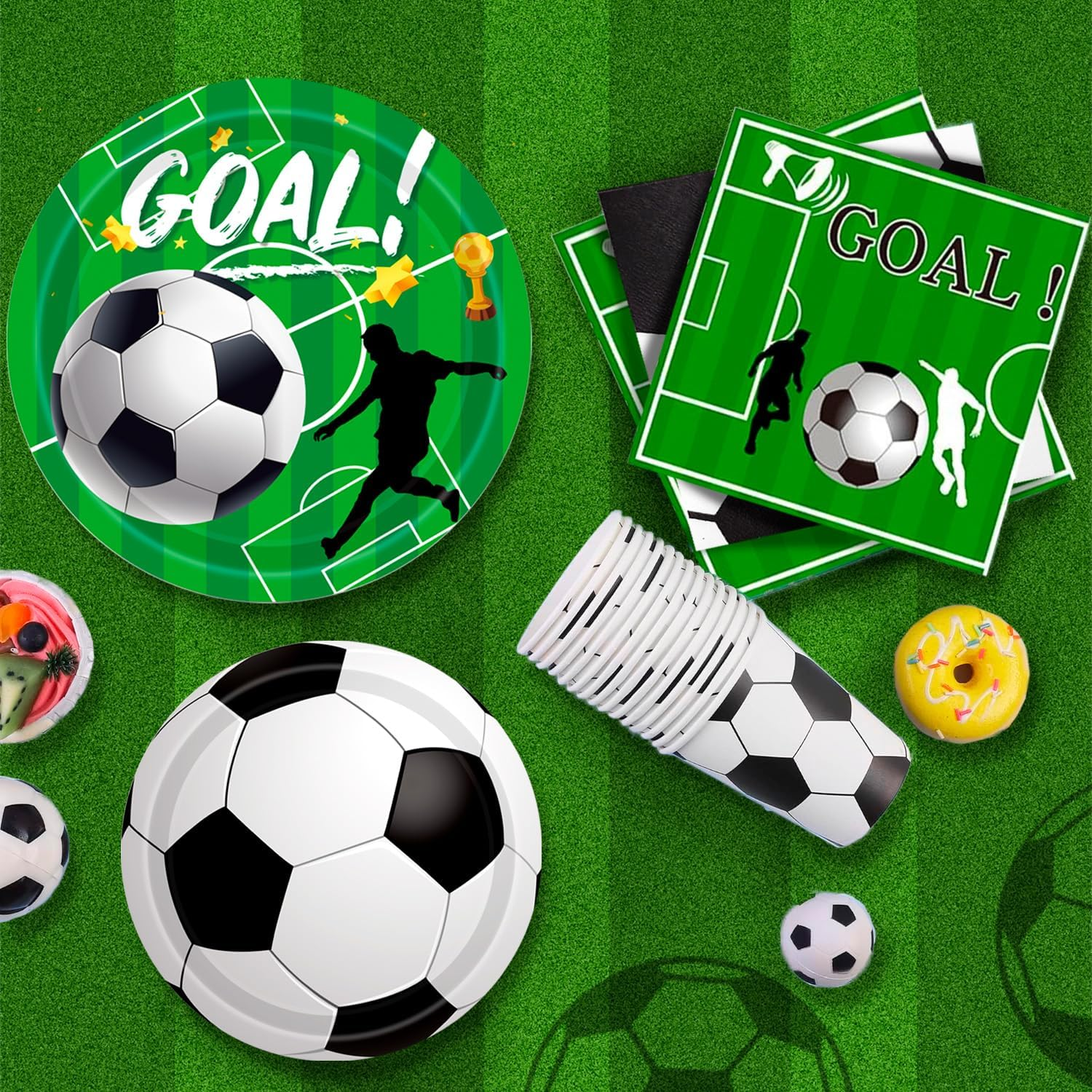 Soccer Party Tableware, Soccer Birthday Tableware Set Plates and Napkins Table Cloth Soccerball Decoration Banner Etc Soccerball Theme Party Tableware for Party Decorations Supplies