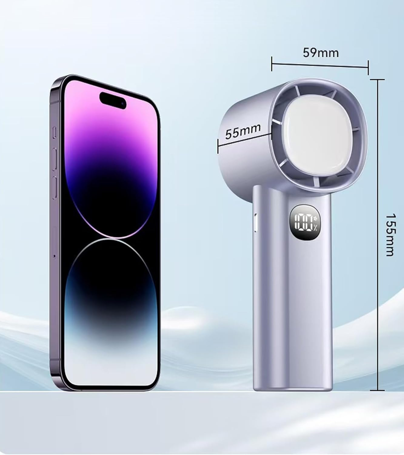 Mini Handheld Fan, Portable Hand Fan, 5000Mah Rechargeable Fan with Display, 100 Wind Speed Levels, Night Light Function, Silver image number 4