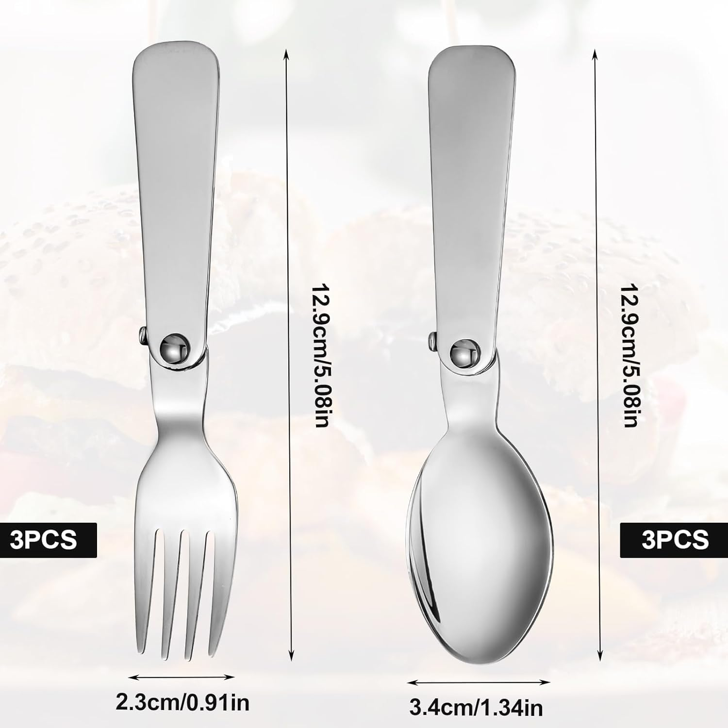 3Pcs Folding Spoon & 3Pcs Folding Forks for Thermos Funtainer 10Oz Food Jar, Stainless Steel Portable Replacement Utensils for Travel Camping Picnic Outdoor Activities image number 3