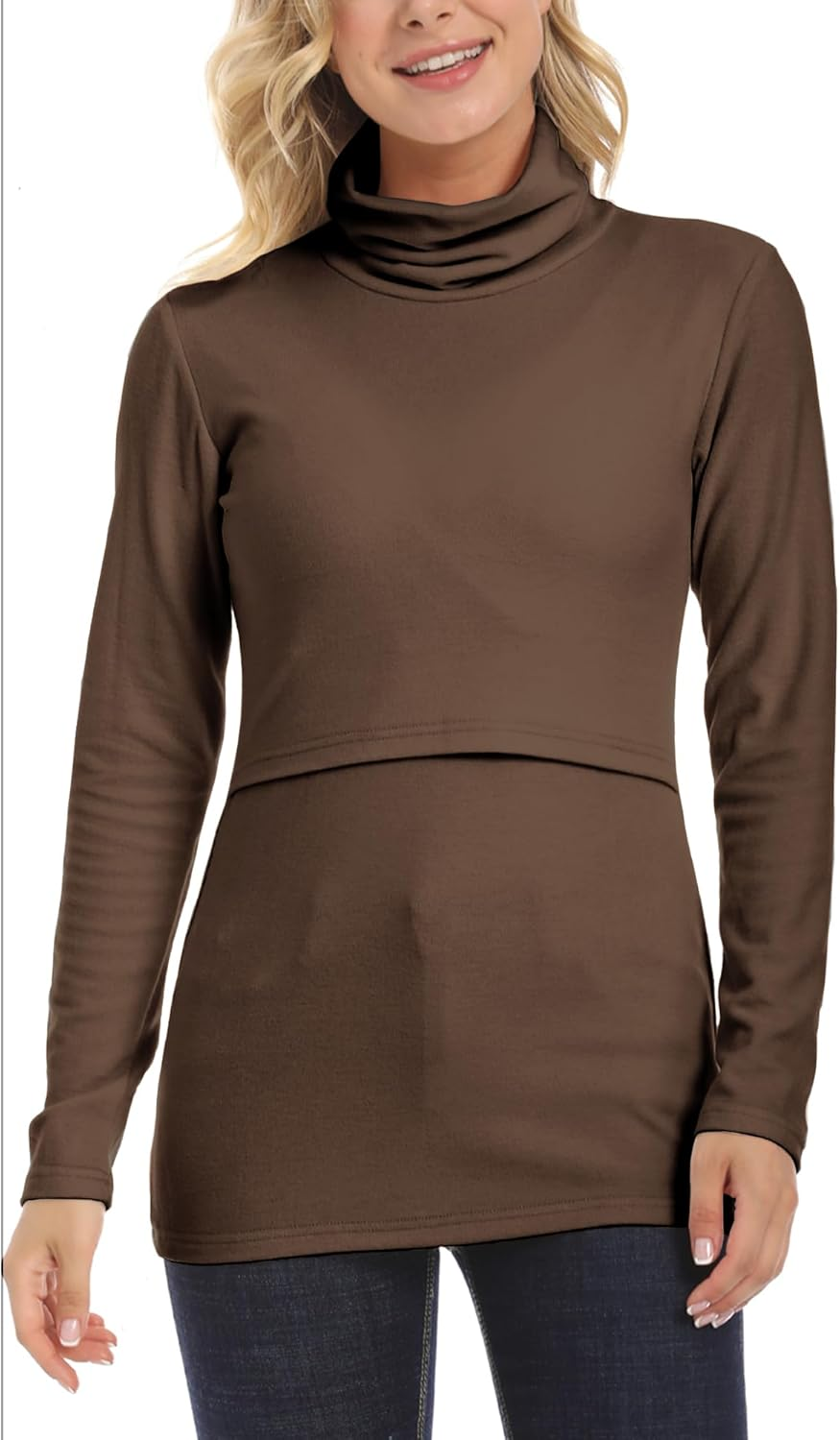 KEOYA Women'S High Neck Maternity Sweatshirt Nursing Top Shirt for Breastfeeding Solid Long Sleeve Undershirt