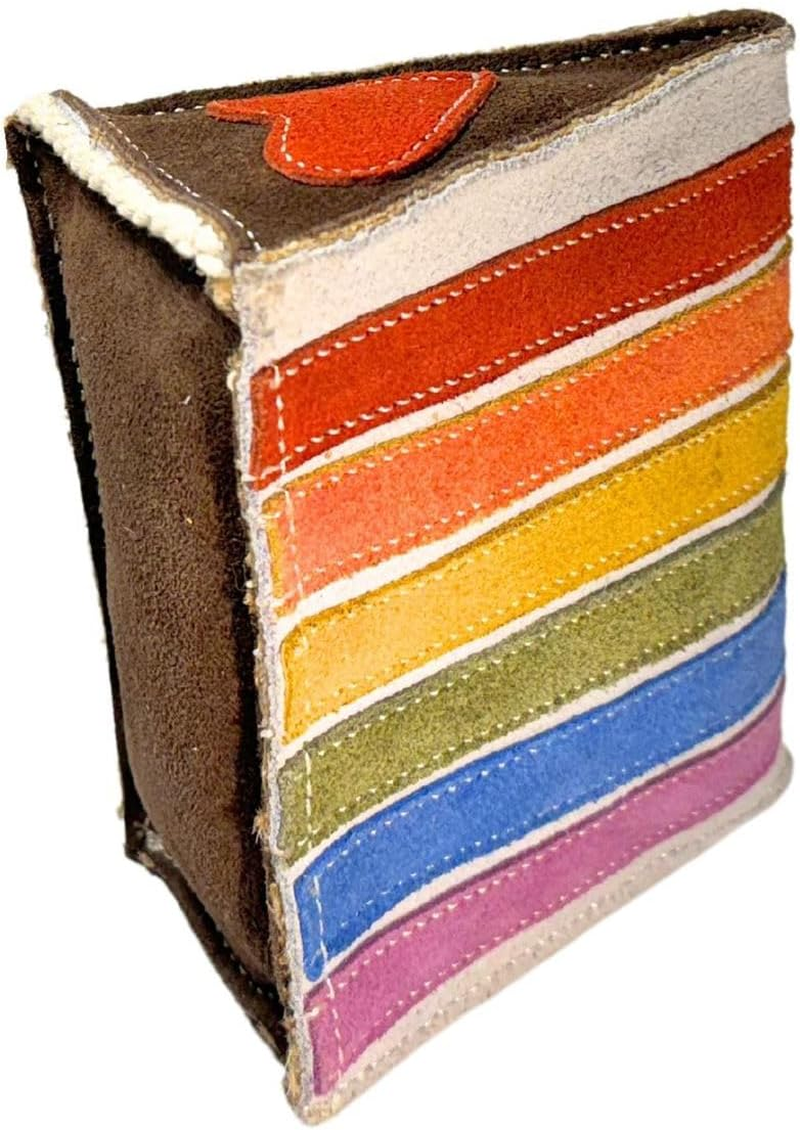 Rainbow Suede Dog Toy with Heart Design, 14X8X11 Cm, Buffalo Leather and Jute Dog Toy Puppy Teething Toy Fetch Toy Tug Toy Handmade Safe Pet Toy Ethical