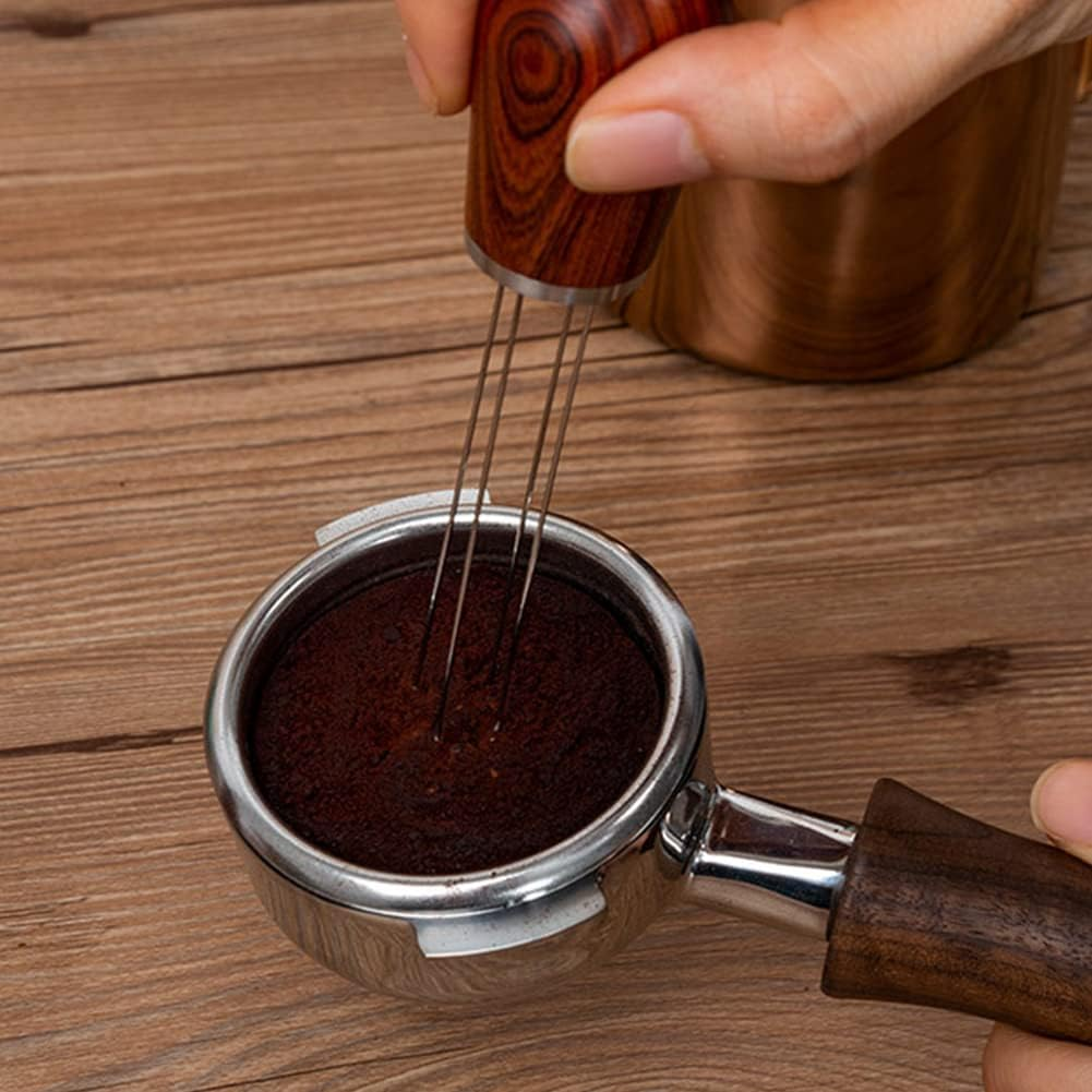 Espresso Coffee Stirrer, Coffee Powder, Coffee Stirring Tool for Espresso Distribution, Stainless Steel Needle, Natural Wood Handle and Stand (2PCS Set(1 Red Sandalwood+1 Brush)) image number 4