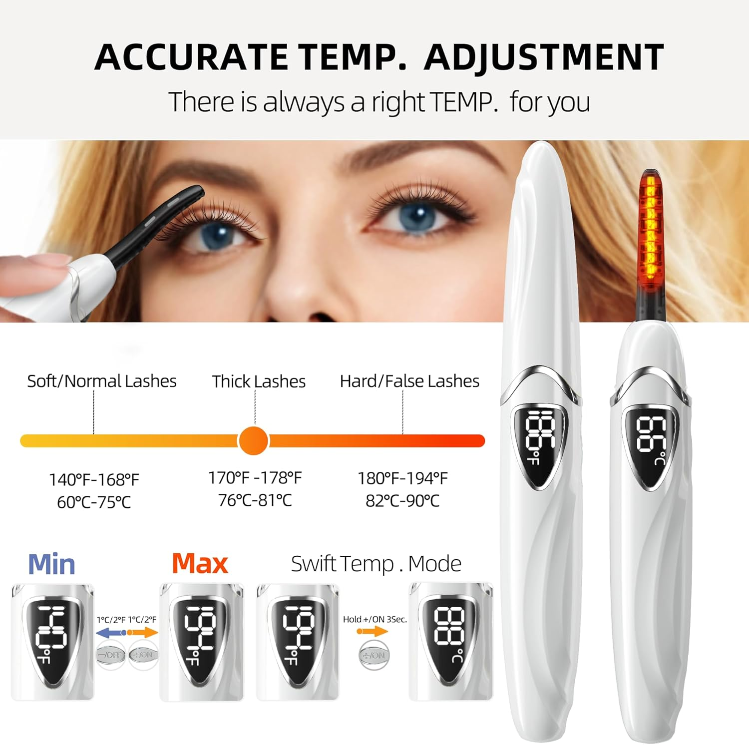 ZAPAL Heated Lash Curler, S600 Heated Eyelash Curler Rechargeable, Intelligent Power off Electric Eyelash Curler Heated, Quickly 24 Hs Lasting Natural Makeup for Woman (Snow White/Silver, S600-148MM) - Angel Blue/Silver image number 2