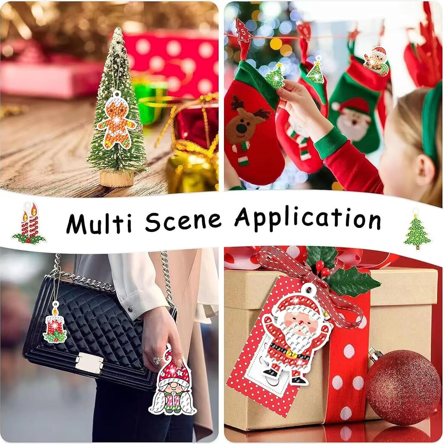 Christmas Diamond Art Painting Pendant, ACSAUMMY 38Pcs 5D Diamond Dots Painting Cards Pictures Kids Diamond Art Dots DIY Diamond Kits Gem Art Craft for Christmas Tree Xmas Accessories Party Xmas Decor image number 3