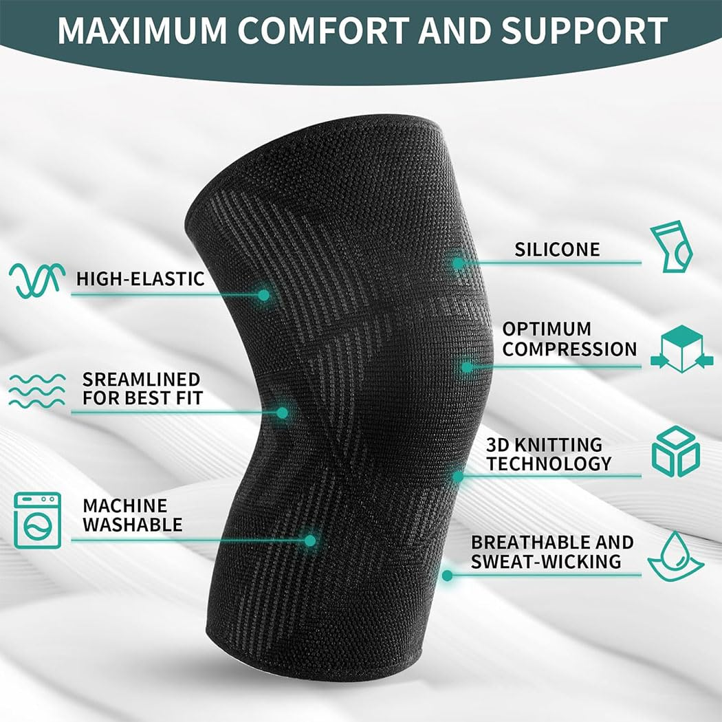Idopick Knee Braces for Knee Pain Relief, 2 Pack Knee Brace for Meniscus Tear, Knee Compression Sleeves for Men Women, Knee Support Pad for Working Out, Arthritis, ACL, Running, Joint Recovery,S (Medium) image number 1