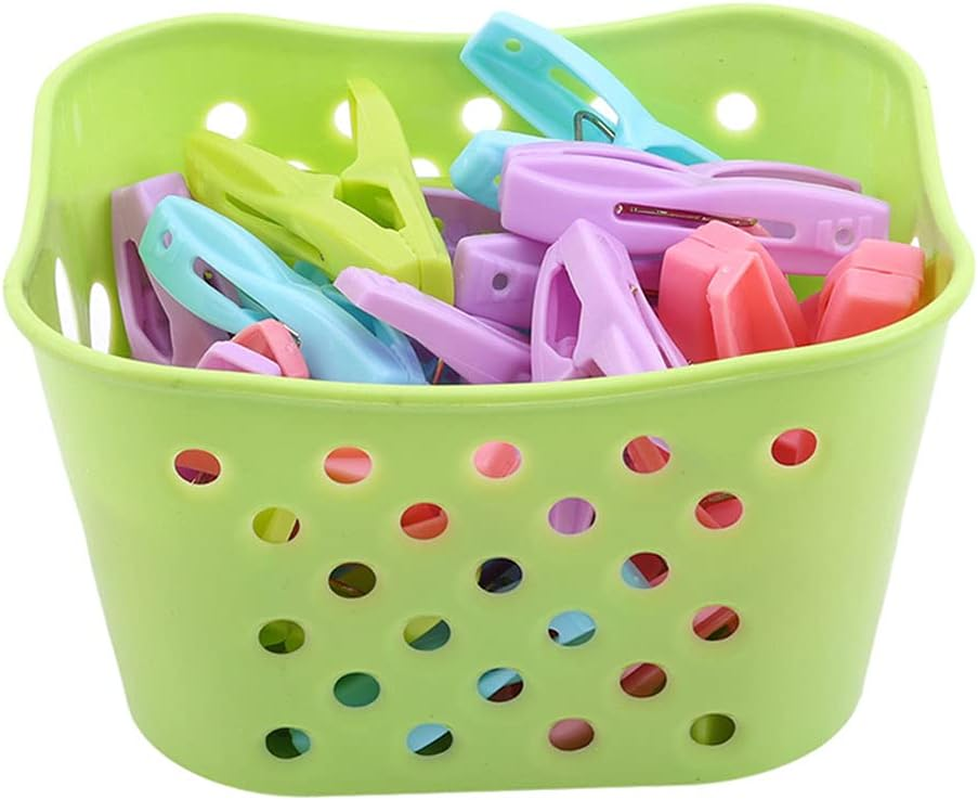 30Pcs Clothing Clips Pegs with a Basket Multifunction Clothes Clips Windproof Clothes Pins for Clothesline/Clothing/Socks 4 Colors Basket for Choose image number 3