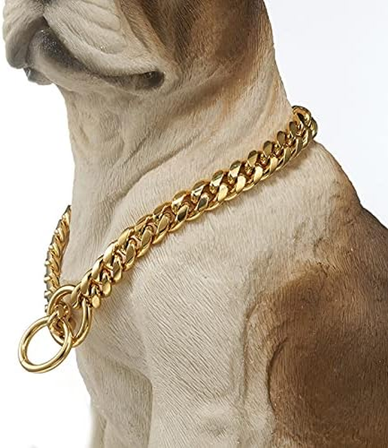 Gold Chain Dog Collar Link Chain Stainless Steel Metal Links Walking Training Collar for Small Medium Large Dogs (Golden, 20") image number 4