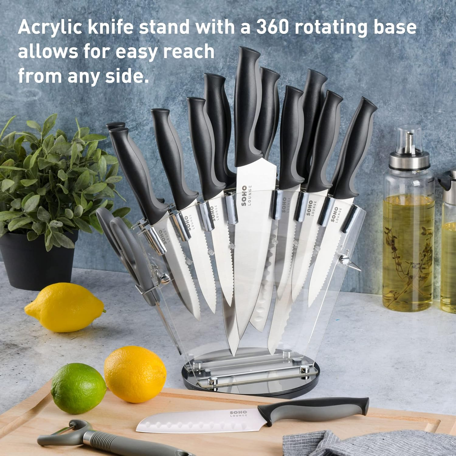 Gibson Soho Lounge 16 Piece Stainless Steel Kitchen Knife Set W/Acrylic Stand image number 3