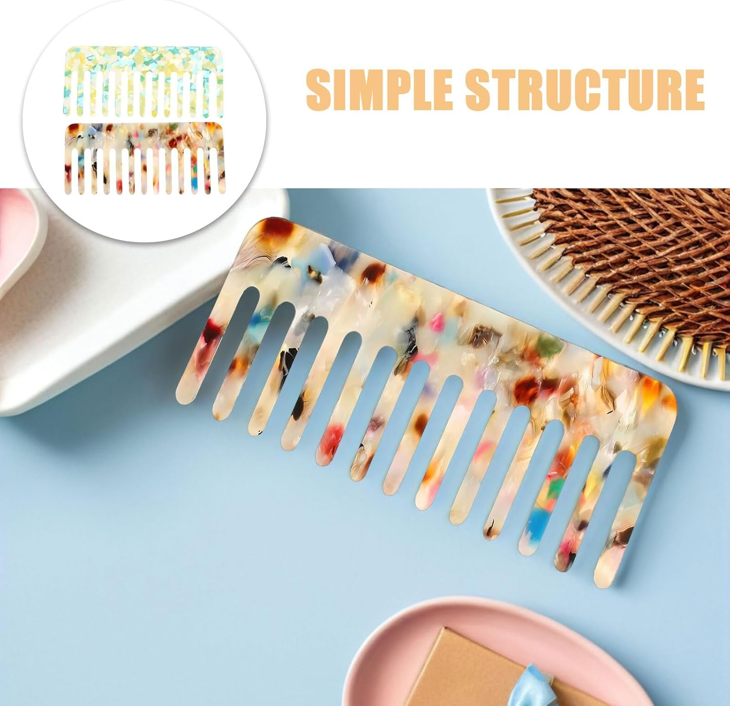 MALUGOGO 4Pcs Anti-Static Acetate Wide Tooth Comb Set Thick Tooth Detangler Combs for Women French Style Salon Hair for Styling and Massage image number 5