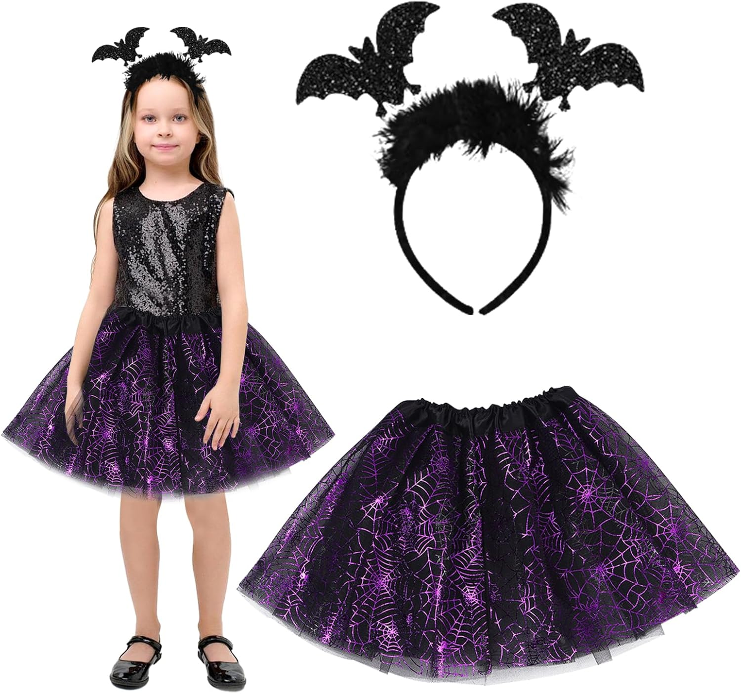 Witch Costume Children, Halloween Witch Costume Girls, Witch Tutu Skirt with Hairband, Witch Fancy Dress Set, Witch Costume for Carnival Halloween Fancy Dress Cosplay Party