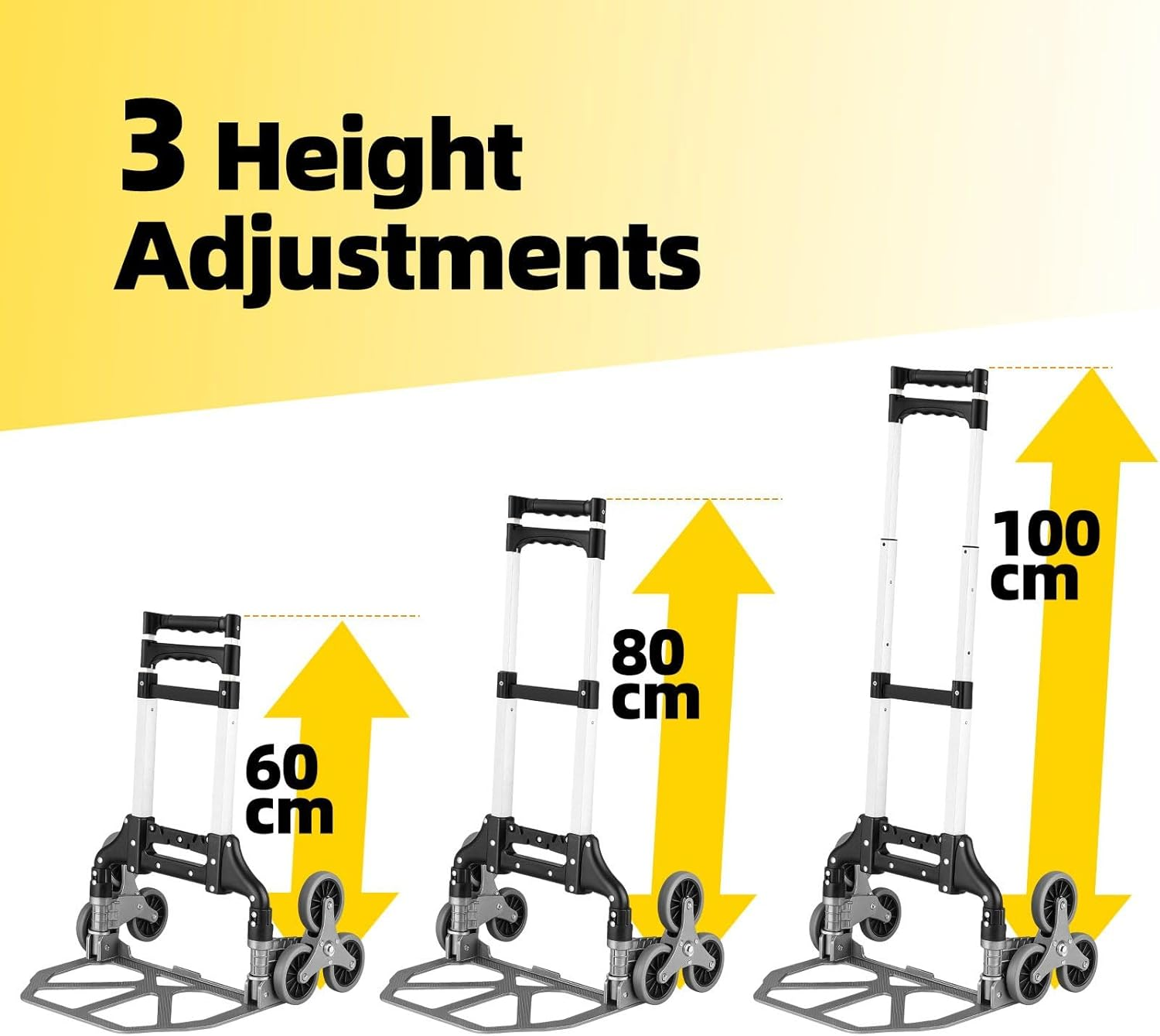 Hand Truck with Stair-Climbing Wheels Foldable Dolly Cart for Stairs Aluminum Utility Cart with Telescopic Handle & Elastic Rope for Luggage, Travel, Shopping 75KG image number 2
