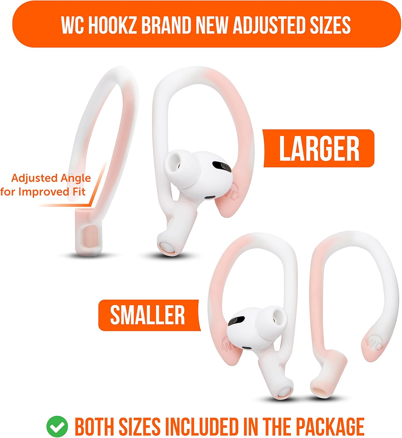 WC Hookz - Patented Upgraded over Ear Hooks for Airpods Pro 1, 2 & Airpods 1, 2 & 3- Two Size Pairs Included in Package, Unique Left & Right Hook, Made by Wicked Cushions | Pink Marble - Cyan Prism image number 3