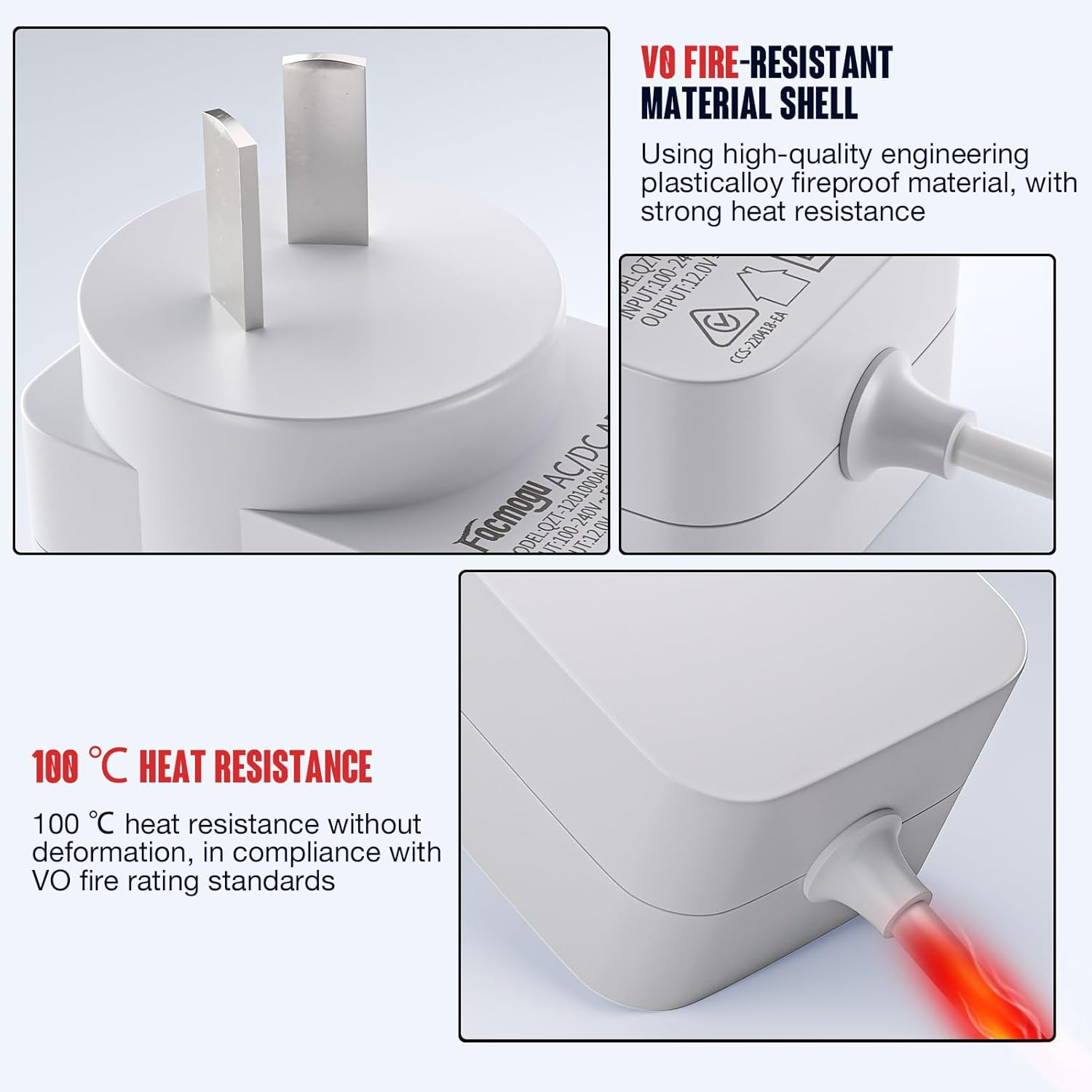 Facmogu 2Pack DC 12V 1A Power Supply 1000Ma 12W AC/DC Adapter, SAA EESS Certified 100~240V AC to DC 12 Volt 1 Amp Converter with 5.5 X 2.5Mm 2.1Mm Plug for LED Strip Light CCTV Security Camera - White image number 2