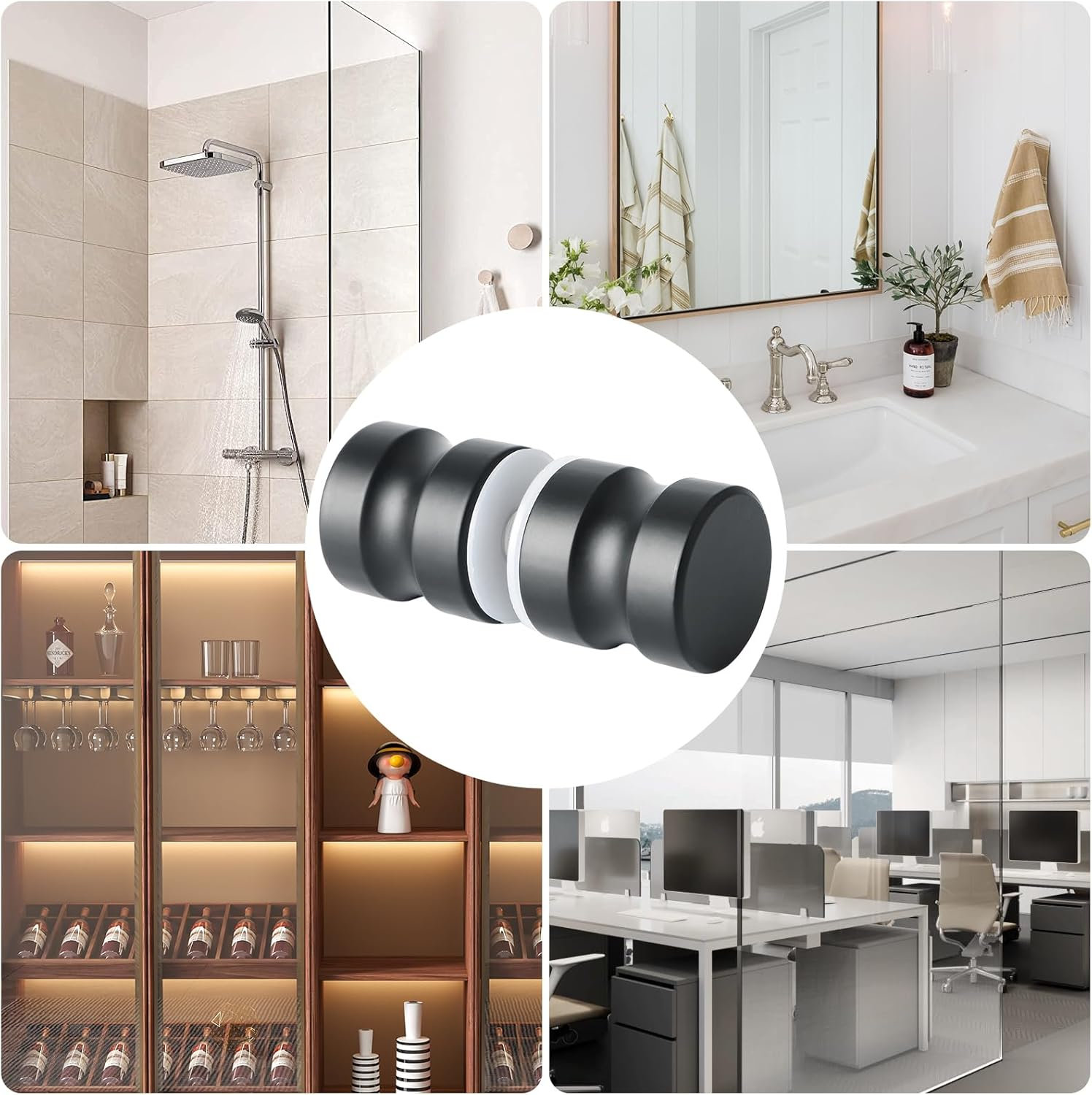 Alise Shower Glass Door Handle,Sliding Shower Doors Knob round Back-To-Back Pull Hardware Replacement Parts,Matte Black Solid SUS304 Stainless Steel Knobs,L5000-B - Gold image number 4