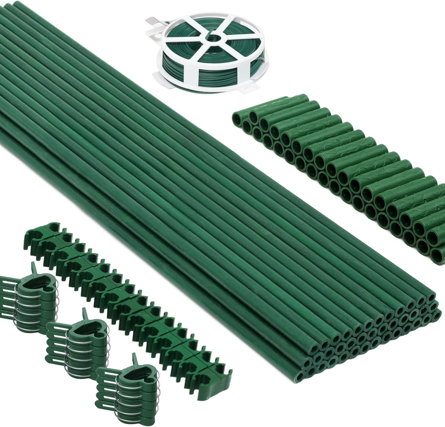 MAXPACE 62Pcs Garden Stakes Kit: Includes 20 Sets of Fiberglass Plant Sticks Supports & Accessories for DIY 4Ft, 5Ft, 6Ft, 7Ft Stakes for Tomato, Vegetables, Indoor & Outdoor Gardening Supplies