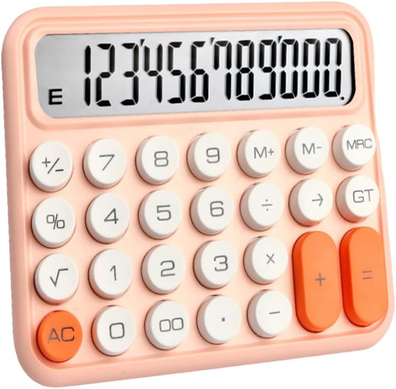 Oimzzr Cute Calculator 12 Digit Large Display Mechanical round Button Gradient Candy D Battery Power Operate Calculator Suitable for Office School Home for Students Accountant Yellow