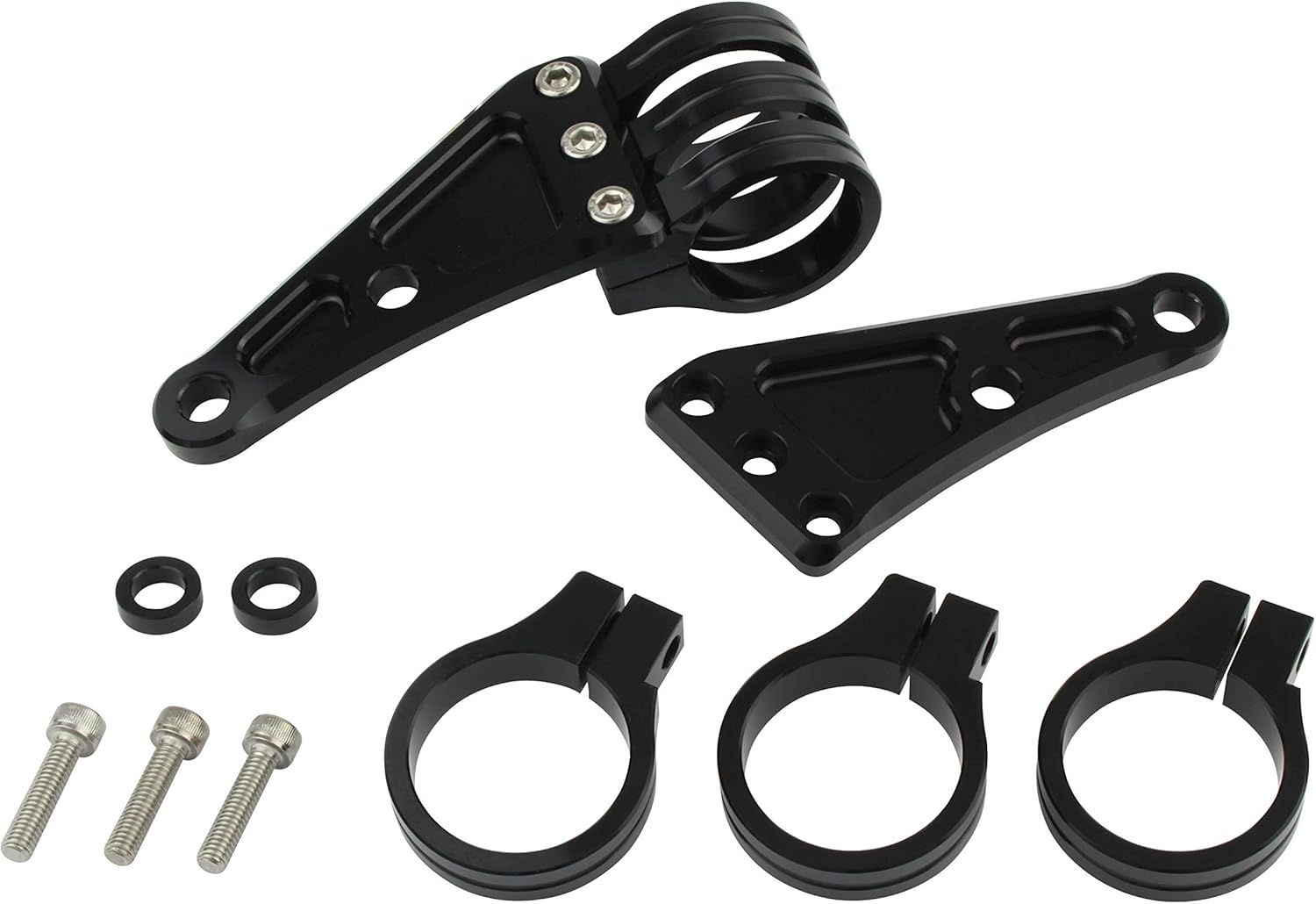 POSH 031048-36 Motorcycle Accessories Machine Long Headlight Stay, 3 Circle Clamp Type, Fork Diameter 1.5 Inches (39 Mm), Black