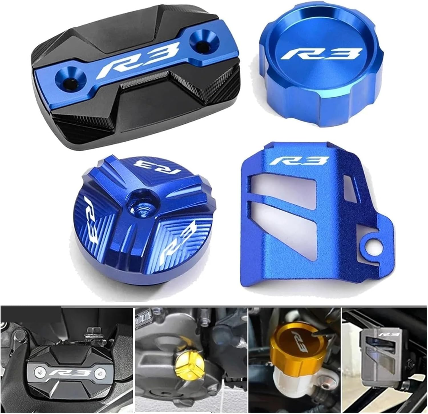 Compatible with R3 YZF-R3 YZFR3 2015-2024 Motorcycle Front Rear Brake Fluid Reservoir Cap Cylinder Cover Guard Oil Filler Cap R3(A-Gold)