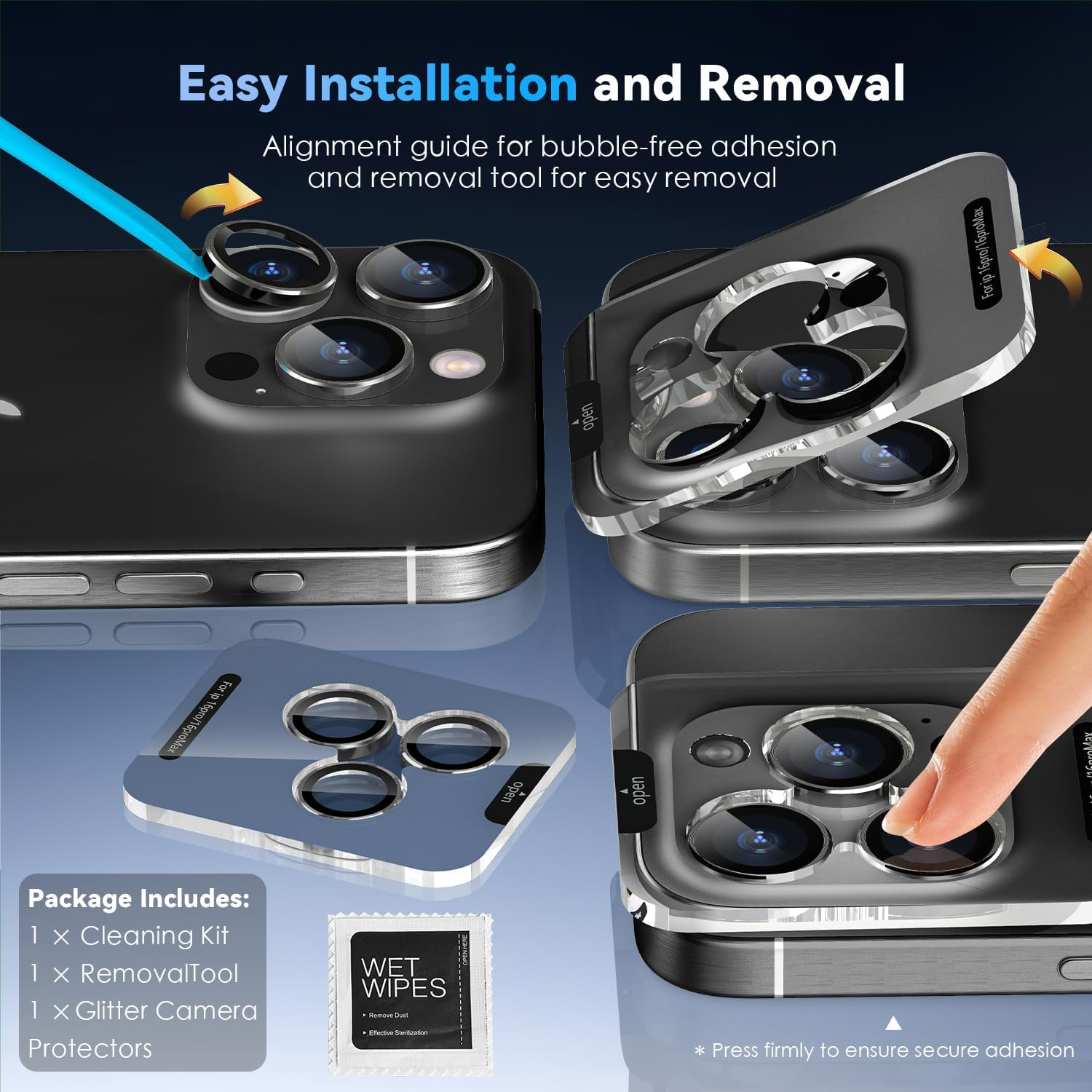 Cloudvalley for Iphone 16 Pro/Iphone 16 Pro Max Camera Lens Protector, [1 Second Installaion] Ultra-Hd Tempered Glass Cover, [Case-Friendly] Metal Lens Screen Protective Ring,Black Titanium - Black image number 2