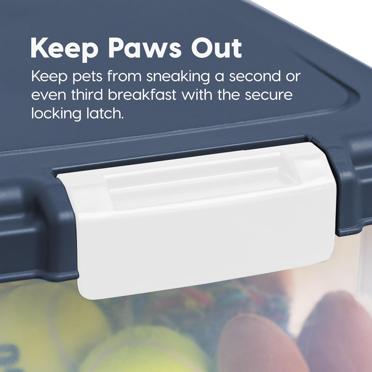 IRIS USA 35Lbs./47Qt. Weatherpro Airtight Pet Food Storage Container with Attachable Casters, for Dog Cat Bird and Other Pet Food Storage Bin, Keep Fresh, Translucent Body, Easy Mobility, Navy image number 6