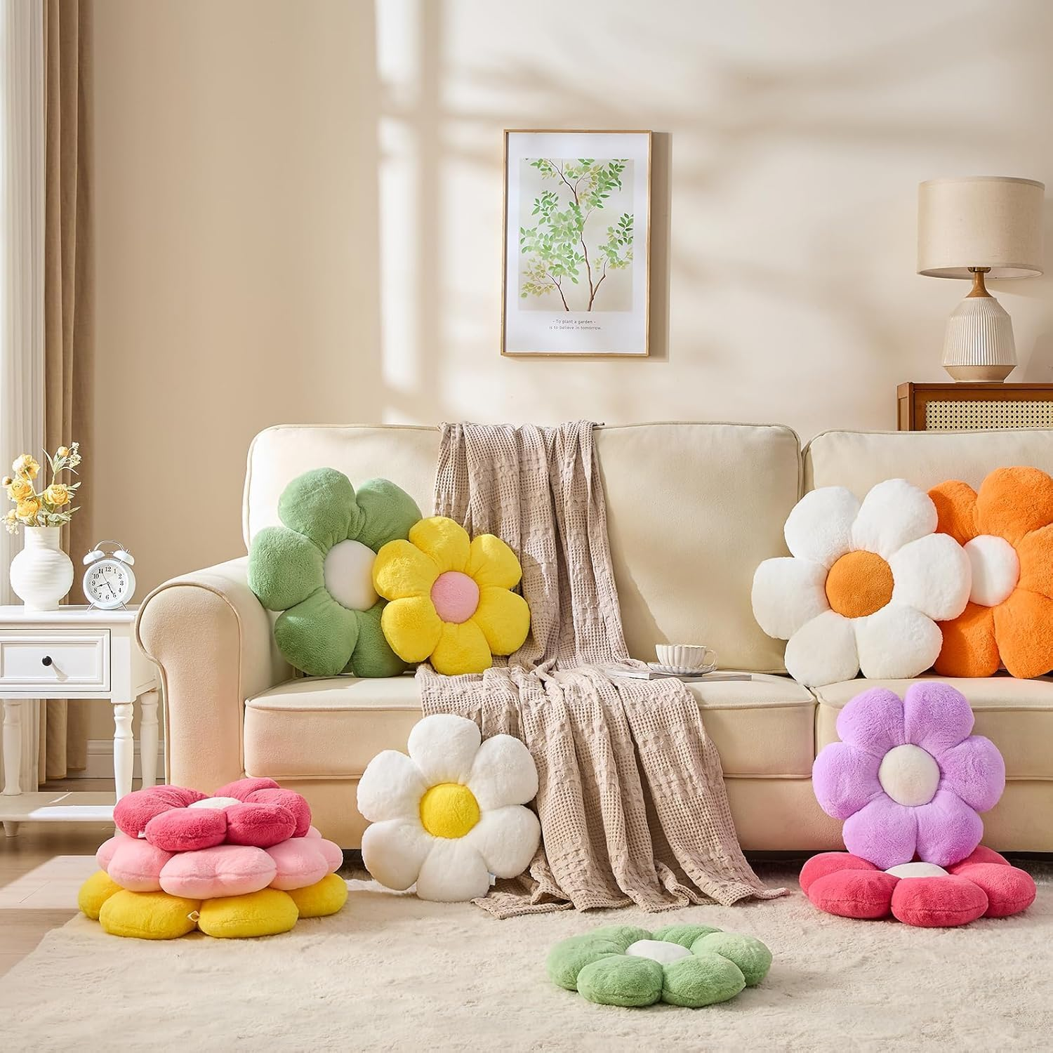 Diyannuo 2 PCS Flower Plush Throw Pillow, Flower Shaped Pillow, Daisy Pillow, Floor Pillow Cushion for Reading, Bedroom, Home D&eacute;cor image number 2