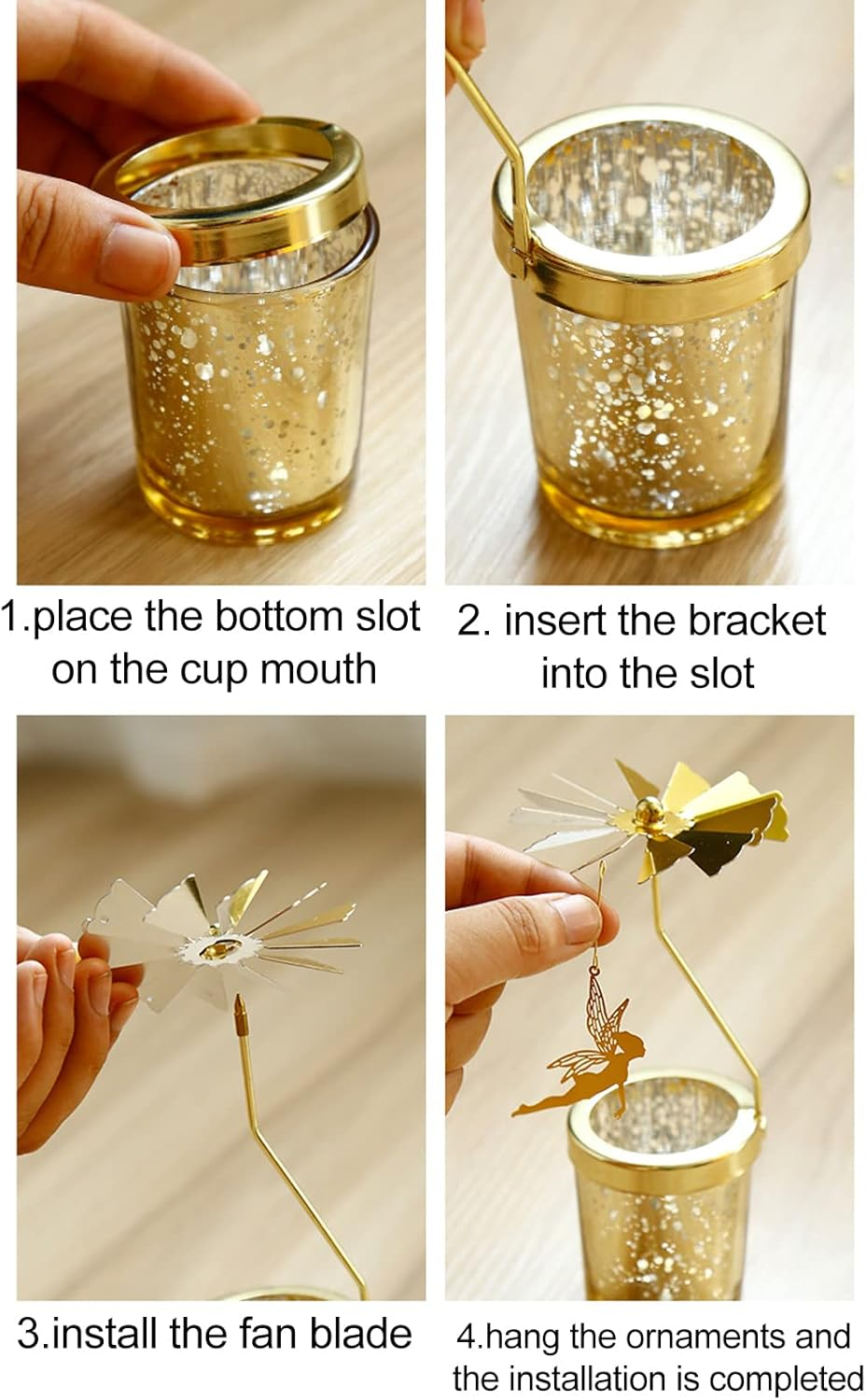 HYLOOD 7X3X2In Carousel Rotary Candle Holder Metal Spinning Tea Lights Candle Holder Rotary Glass Tealight Candle Holders Rotating Tea Candle Holder for Wedding Fireplace Home Decor, Silver image number 6