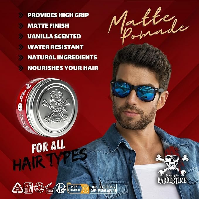 BARBERTIME Matte Pomade No. 5 Hair Styling Hair Wax (3 X 150 Ml) Water-Based, Strong Hold & Matte Finish, Vanilla Fragrance, No Sticking or Hardening, Long-Lasting Style and Natural Look image number 4