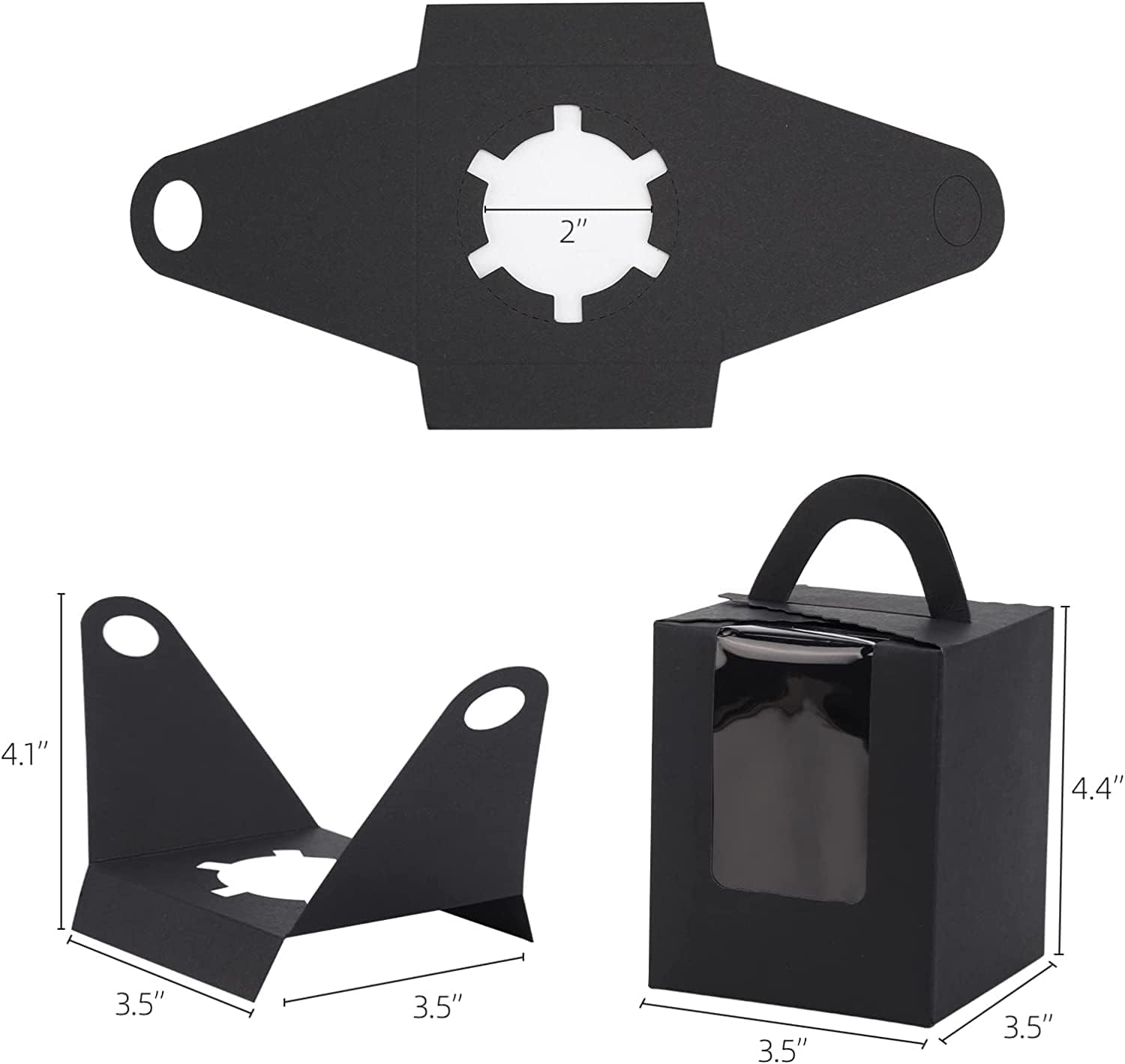 50 Pcs Black Cupcake Boxes with Window Single Individual Cupcake Boxes with Handle and Inserts for Wedding Birthday Party Treats Gift image number 1