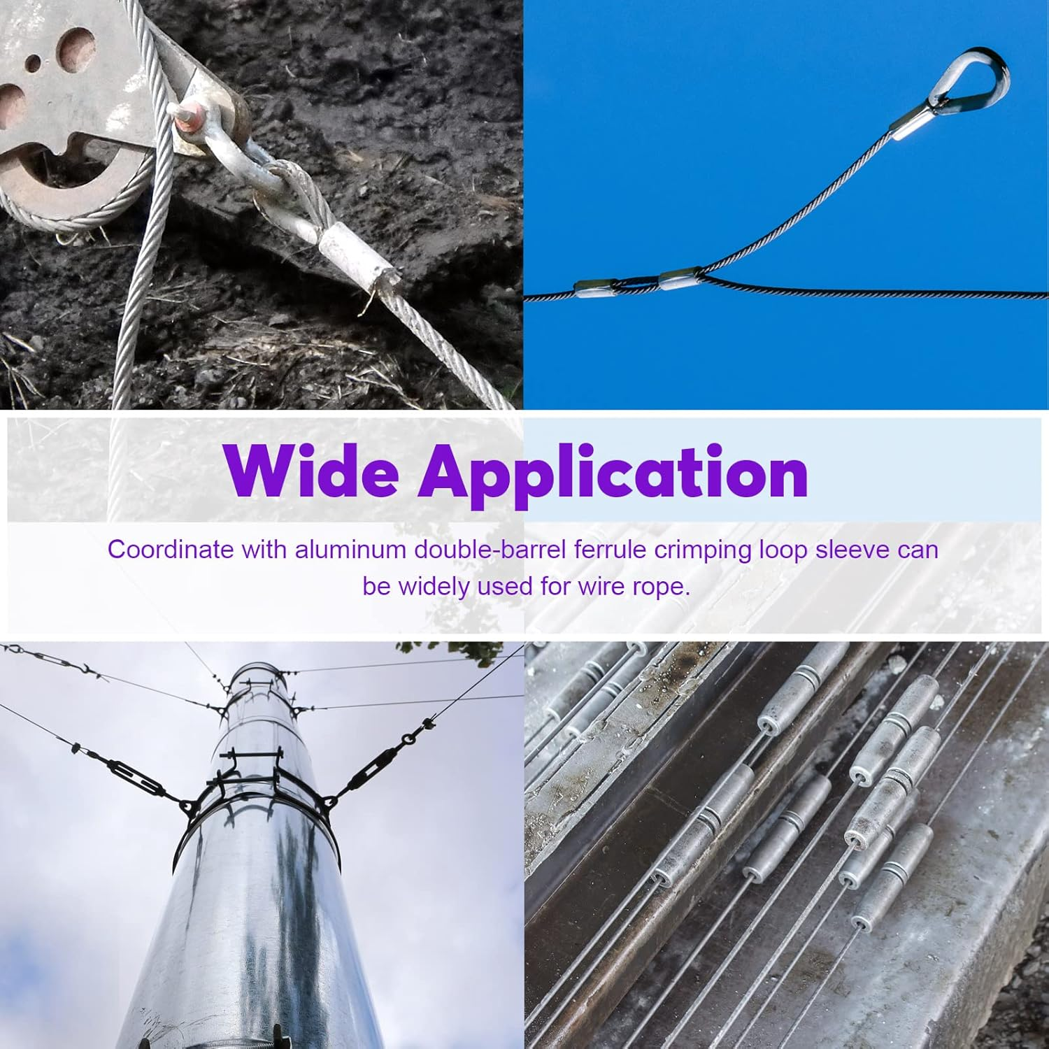 Swpeet 83Pcs Wire Rope Crimping Tool Set, Cable Crimps up to 2.2Mm and Cable Cutter up to 5/32", 3 Size Aluminum Double Crimping Loop Sleeve, 2 Size Stainless Steel Thimble and Cut Resistant Gloves image number 5