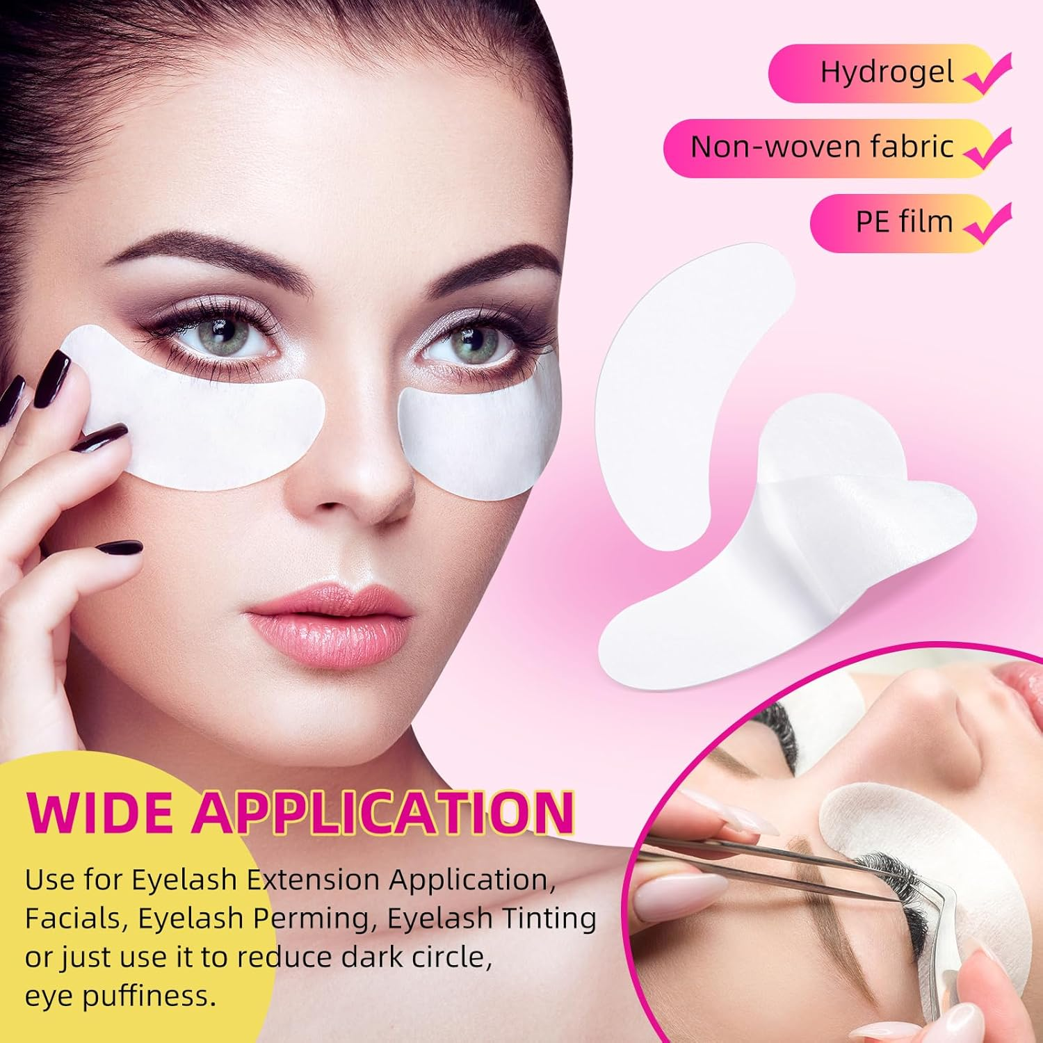 100 Pairs Set under Eye Pads,Eye Pads Lash Extensions,Under Eye Pads for Lash Extensions & Eye Beauty Tools,Gel Eye Patches,Eyelash Pads,Gel Pads Lash Extensions Suitable for Women and Men image number 3