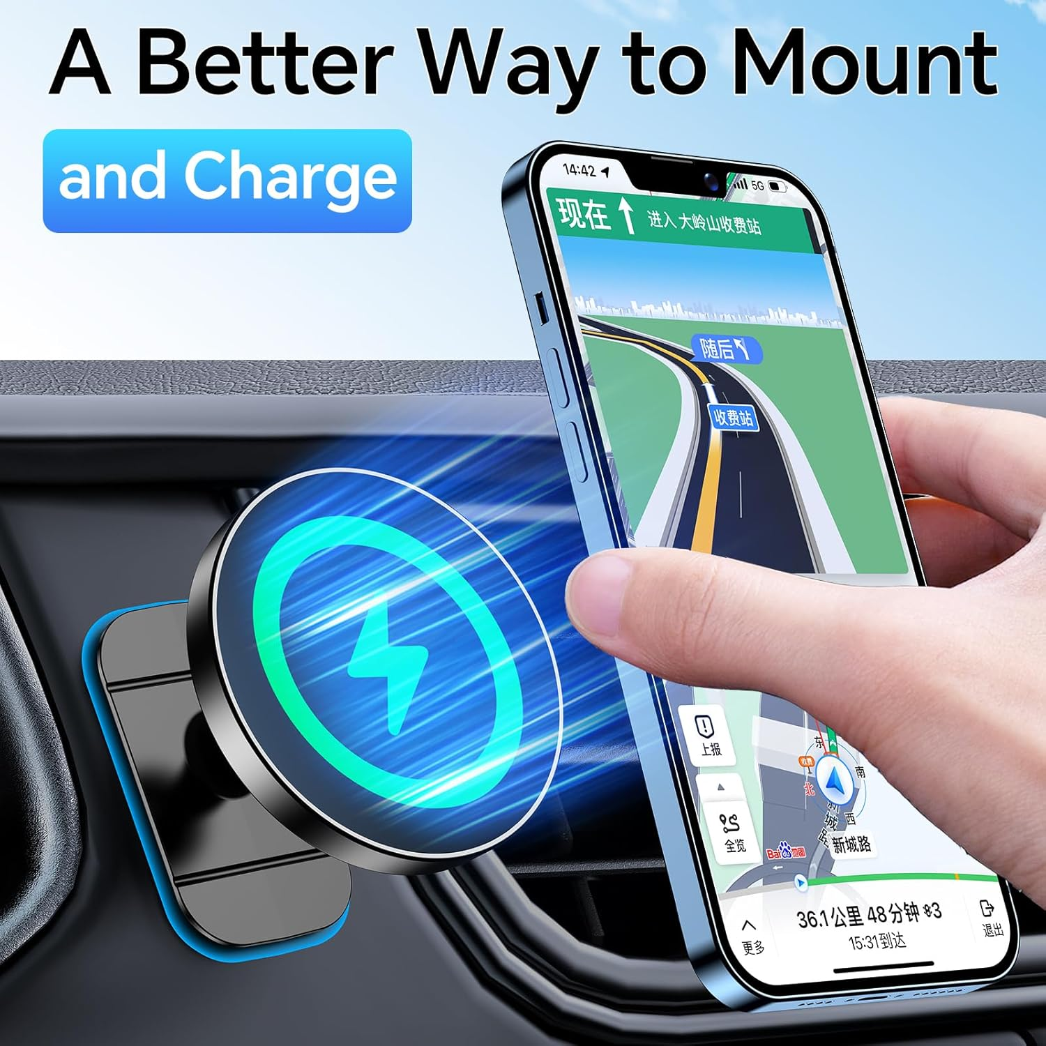 Coolpow for Magsafe Car Mount Charger【100% Stable】 15W Magsafe Car Charger, Car Phone Holder Charger Mag Safe Car Accessories for Women Men Magnetic Wireless Car Charger Iphone 16 Pro Max 15 14 13 12 image number 3