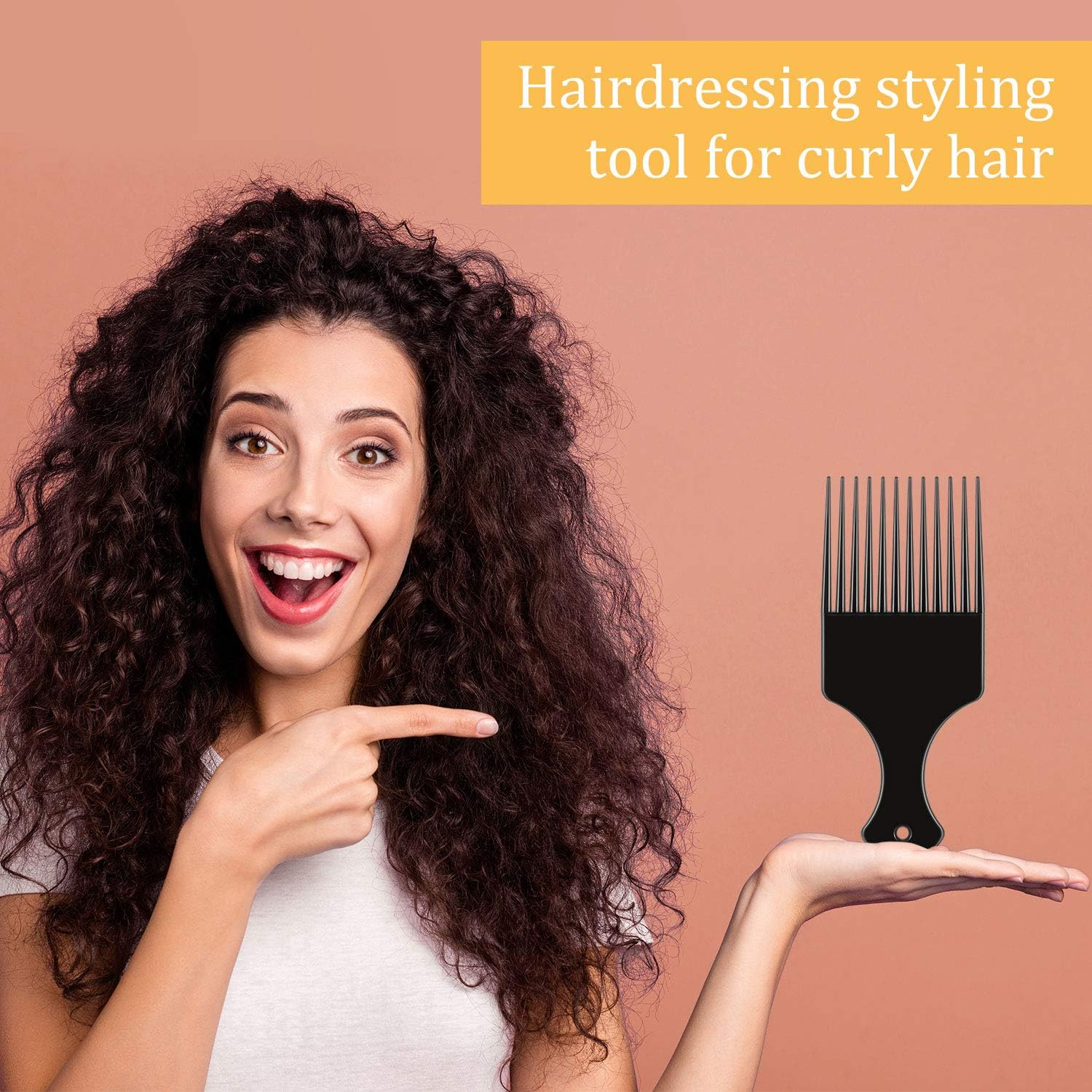 6 Pieces Smooth Plastic Afro Hair Combs, 6.5 Inch Natural Curly Hair Styling Tool (Black) image number 3