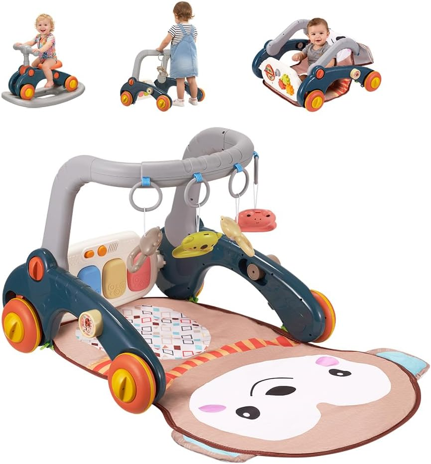 Playpals Baby Play Mat & Gym, Kick and Play Piano Mat & Hanging Toys, Adorable Animal-Themed Baby Play Gym, Tummy Time Mat, Sit-To-Stand Walker & Ride-On Toy for Newborns to Toddlers, Green