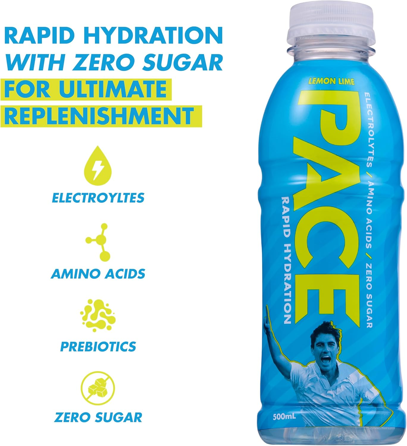 Pace Rapid Hydration &ndash; Lemon Lime &ndash; Natural and Zero Sugar &ndash; 12 X 500Ml Bottles image number 2