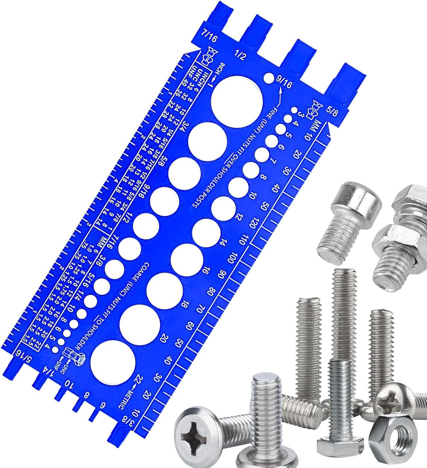 Nut and Bolts Thread Gauge - Screw Pitch Checker Panels, Portable Hand Measuring Tool Rack, Accurate Identification Display, Hardware Pack | Bolts Nuts Screws for Workshop Garage image number 1