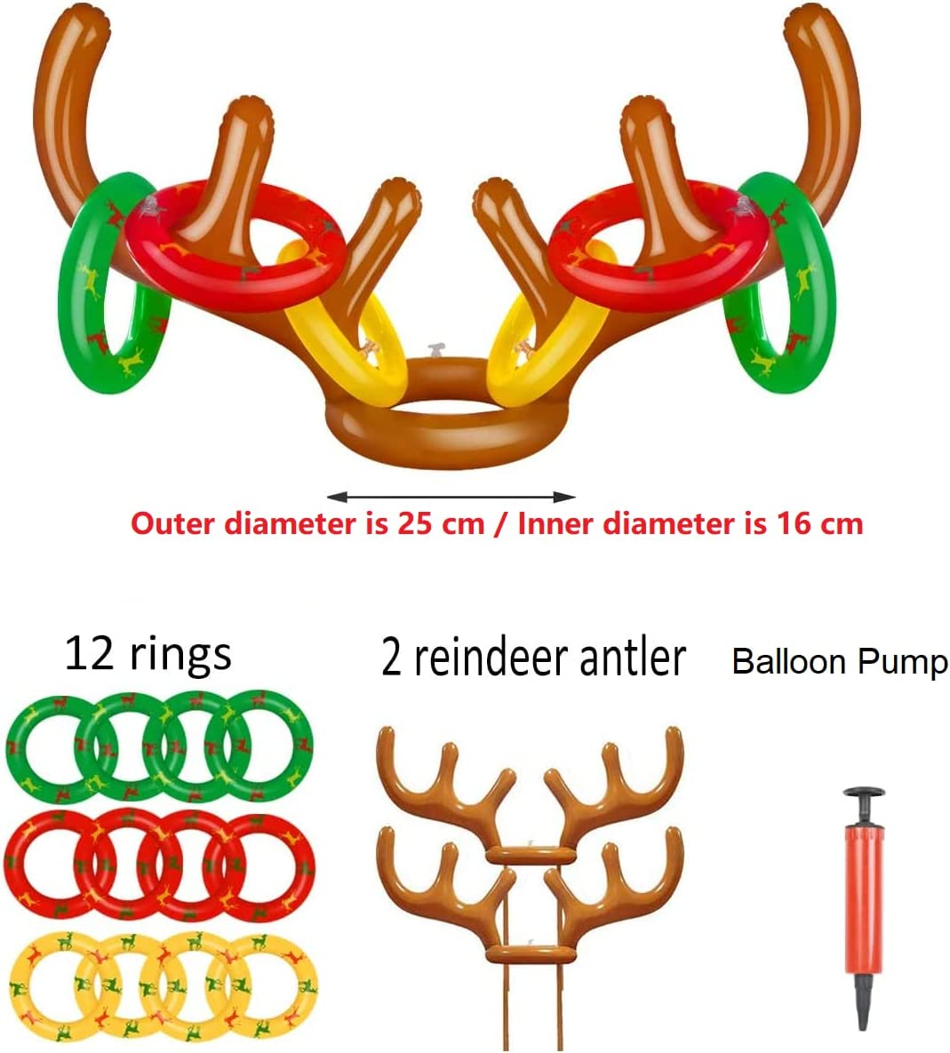 T Tersely 2 Pack Antlers and 12 Rings Christmas Party Inflatable Reindeer Antler Hat Ring Toss Game with Rings Xmas Games for Family Fun